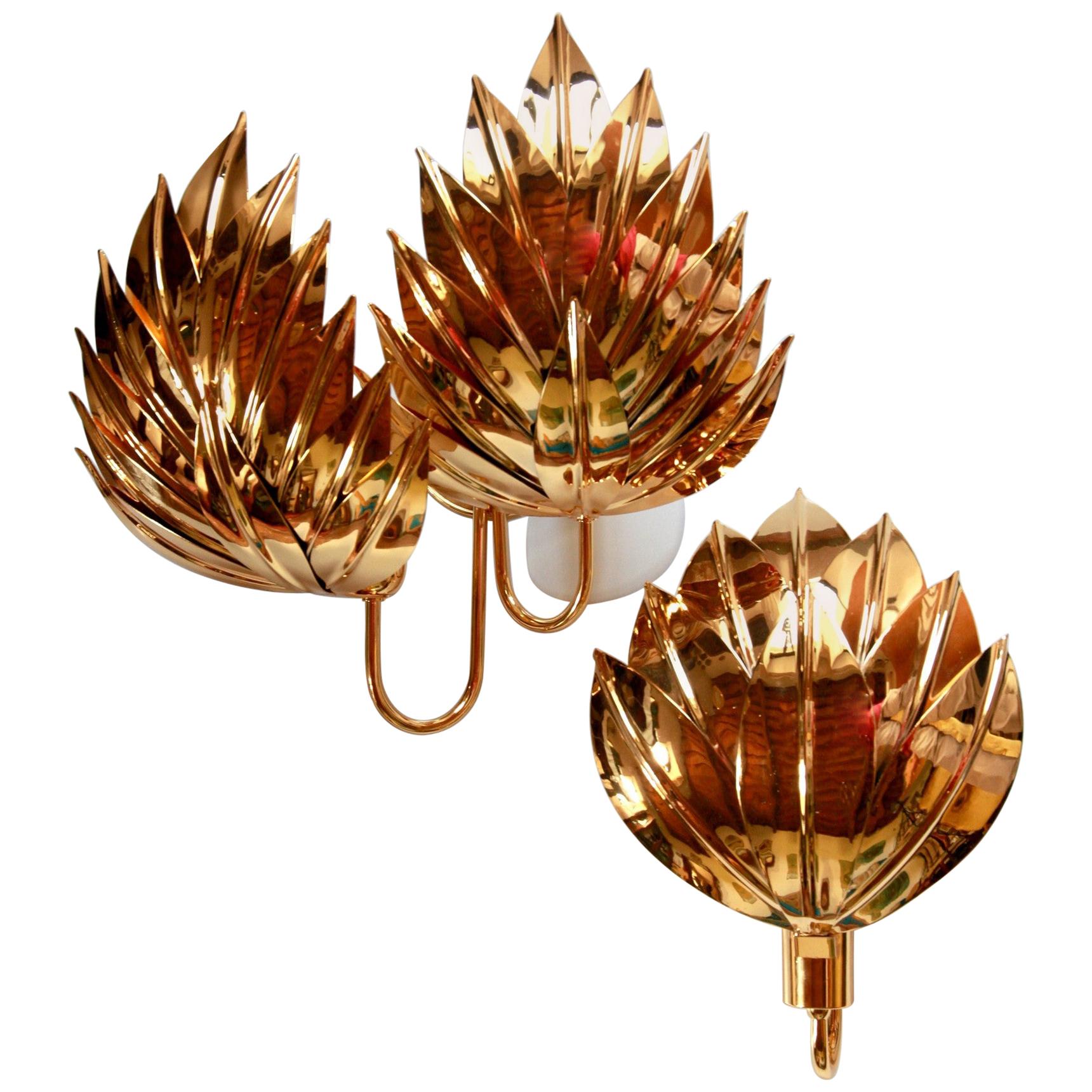 Full Set of 9 Palm Sconces, Brass Gold-Plated, Maison Jansen Attribution