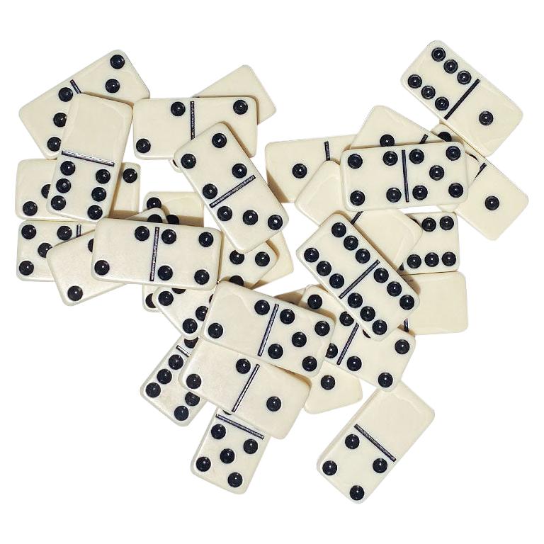 Full Set of Midcentury Black and White Vintage Dominoes in Original Packaging
