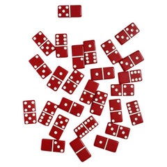 Full Set of Midcentury Red and White Retro Dominoes in Original Packaging