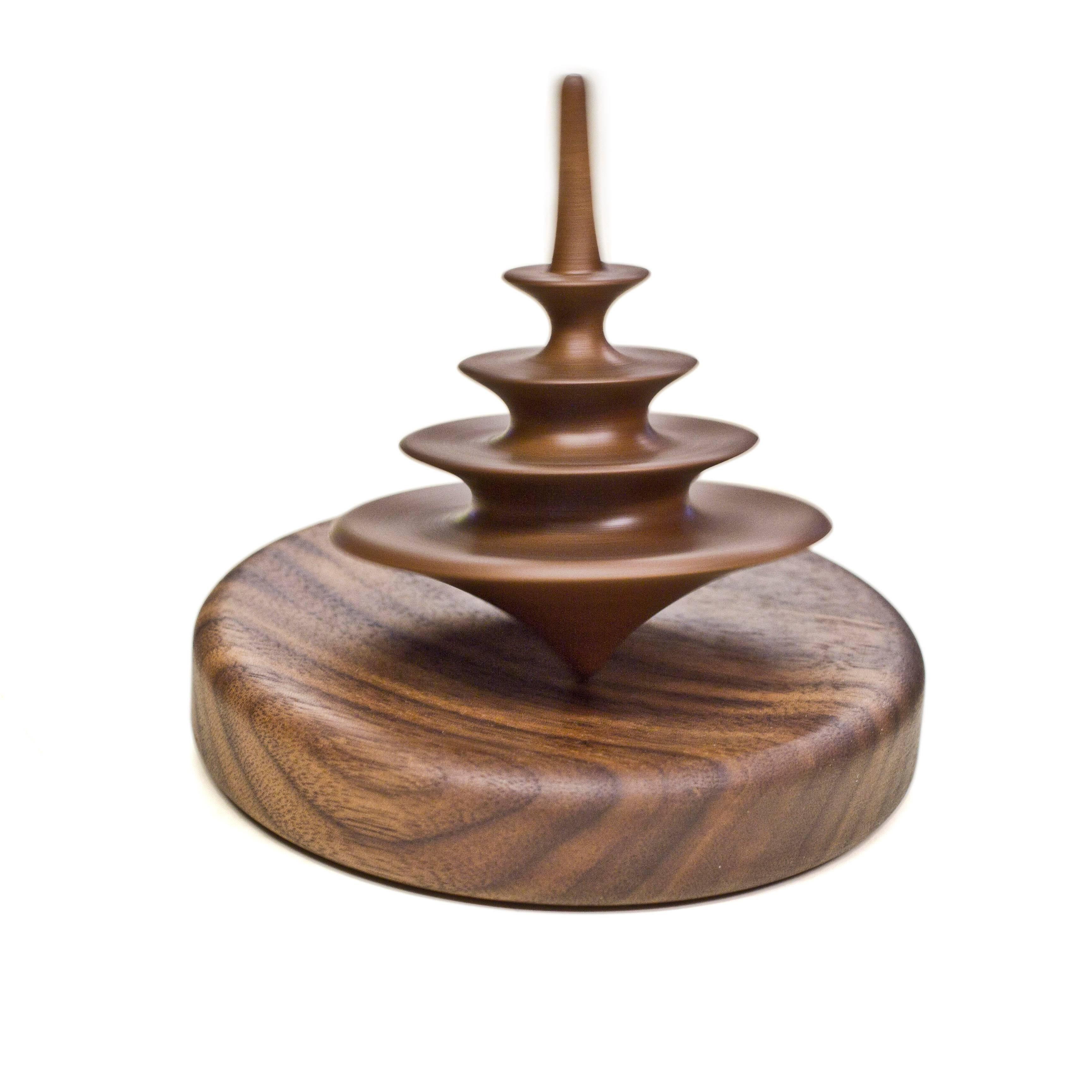 Set of 3 Small Elemental Spinning Tops in Oiled Walnut by Alvaro Uribe for Wooda For Sale 2