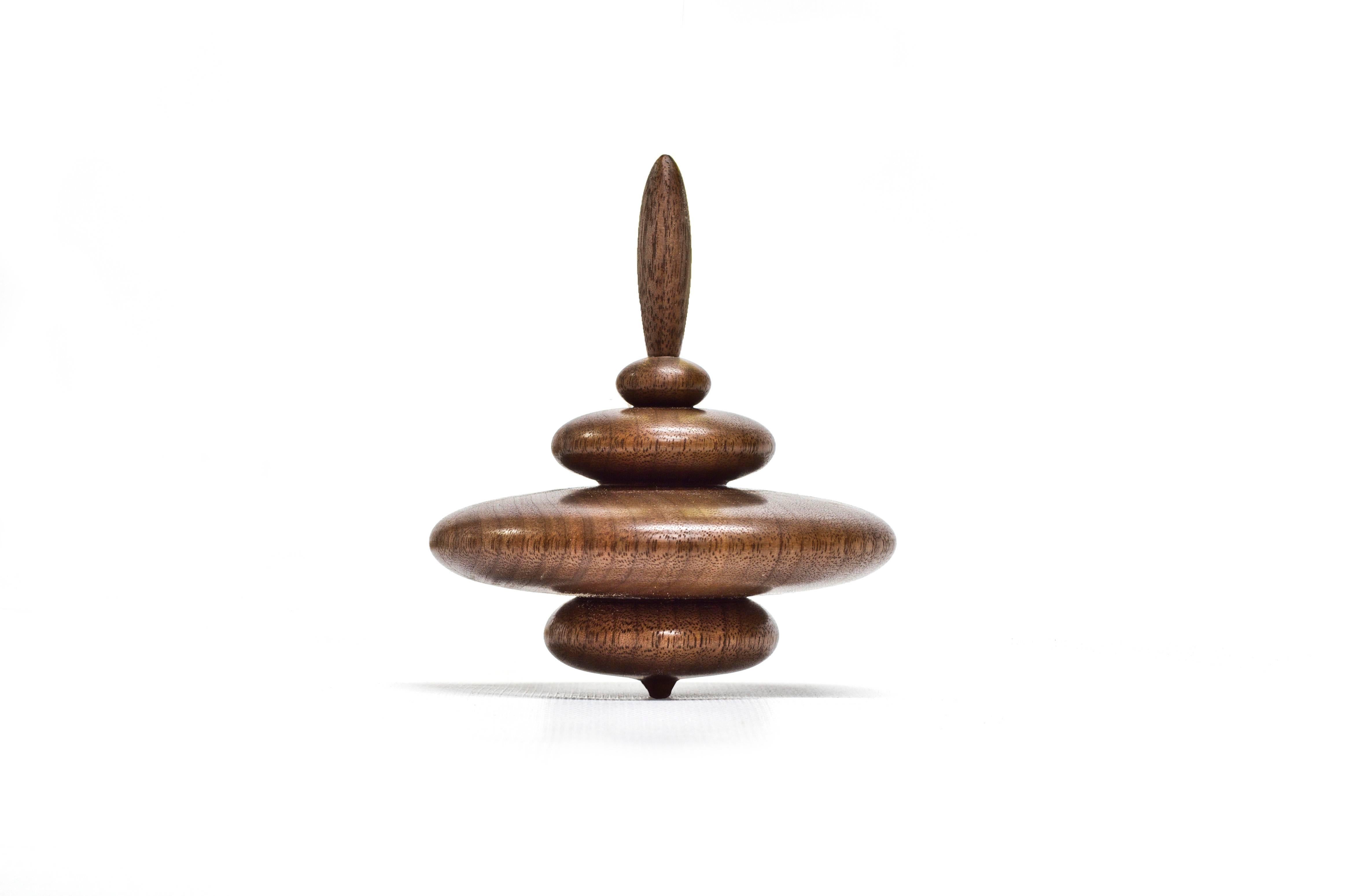 Modern Set of 3 Small Elemental Spinning Tops in Oiled Walnut by Alvaro Uribe for Wooda For Sale