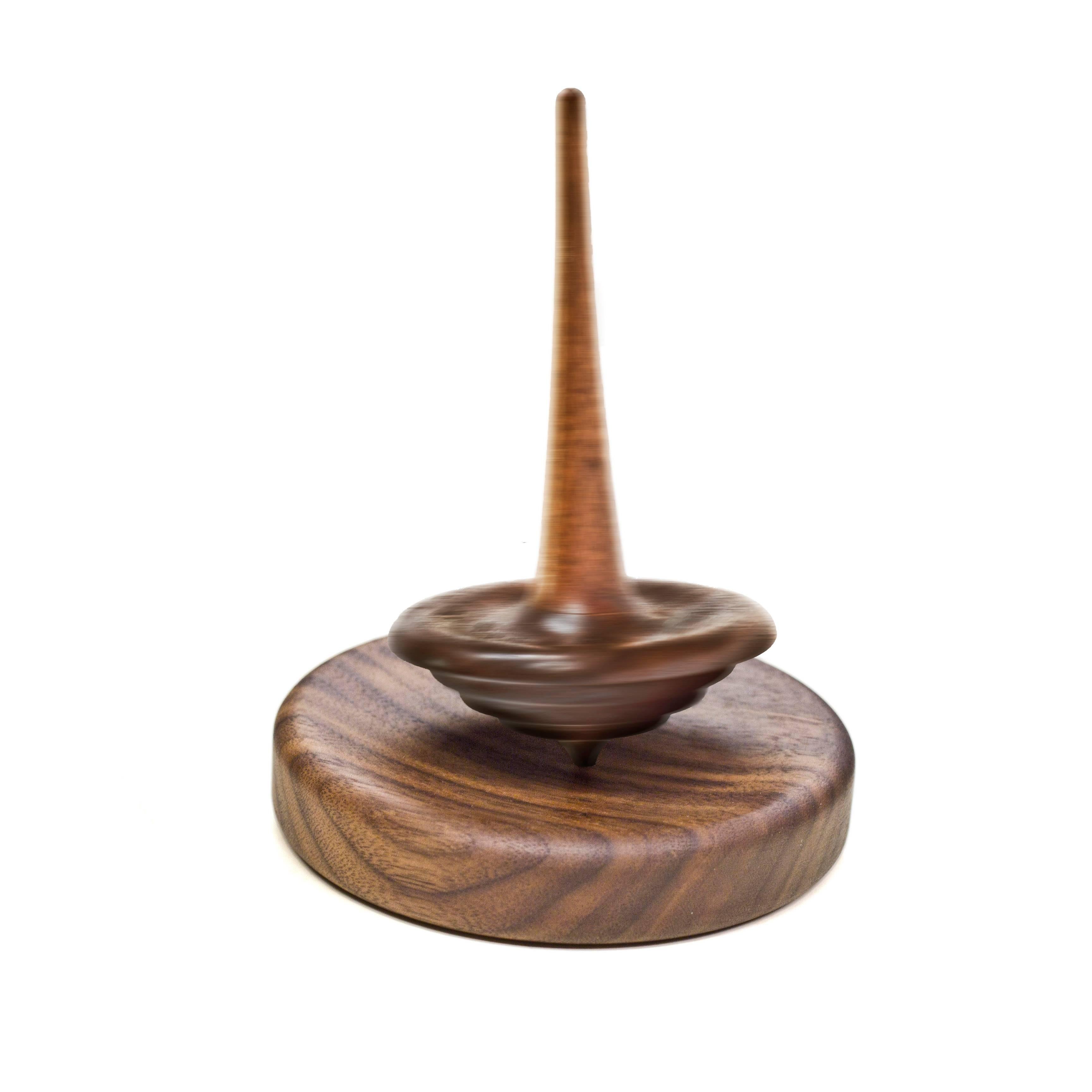 Contemporary Set of 3 Small Elemental Spinning Tops in Oiled Walnut by Alvaro Uribe for Wooda For Sale