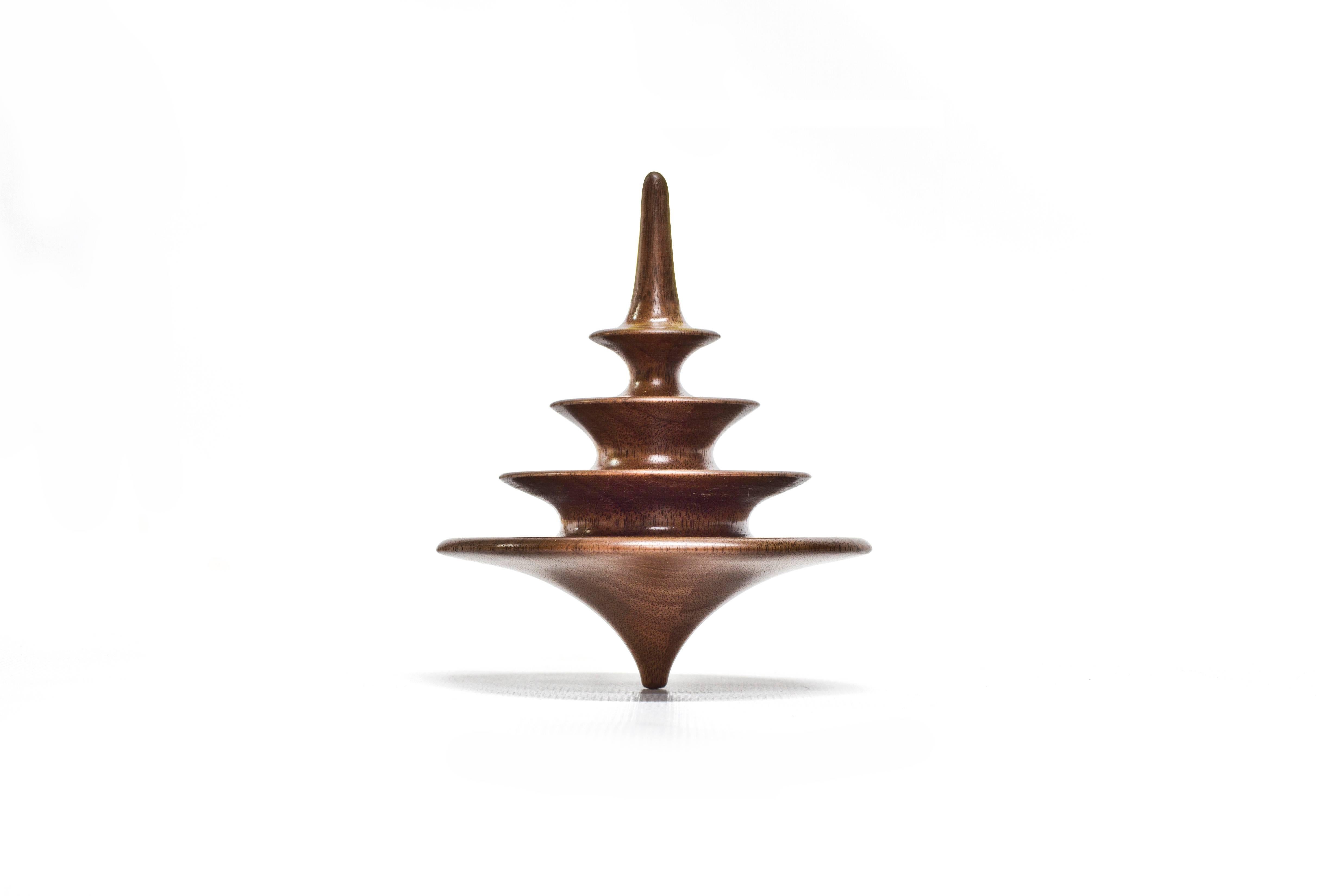 Set of 3 Small Elemental Spinning Tops in Oiled Walnut by Alvaro Uribe for Wooda For Sale 1