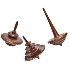 Set of 3 Small Elemental Spinning Tops in Oiled Walnut by Alvaro Uribe for Wooda
