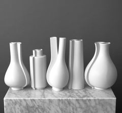 Full Set of White 'Surrea' Vases by Wilhelm Kage for Gustavsberg, Sweden, 1940s
