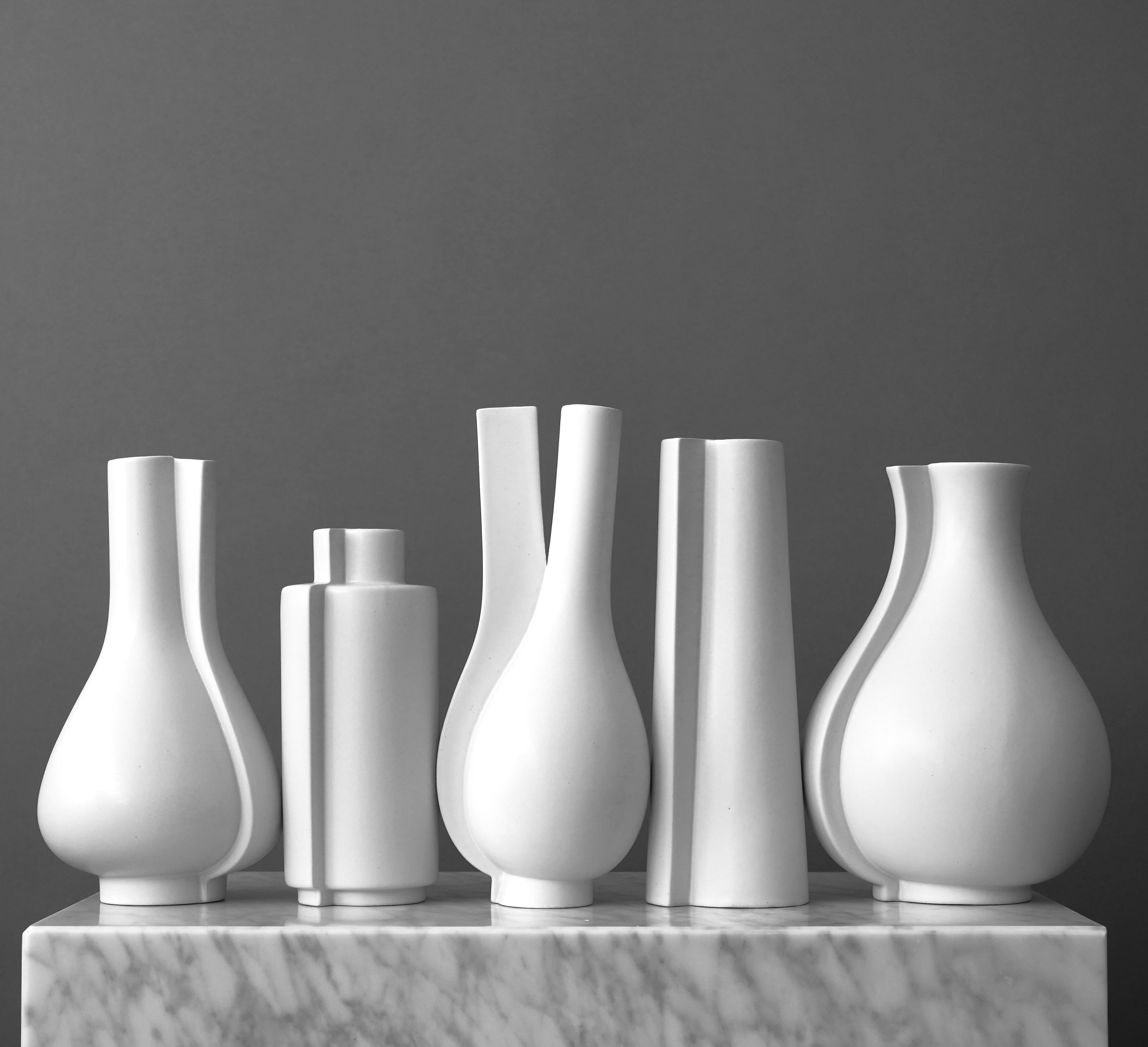 Glazed Full Set of 'Surrea' Vases by Wilhelm Kåge for Gustavsberg Studio, Sweden, 1950s For Sale