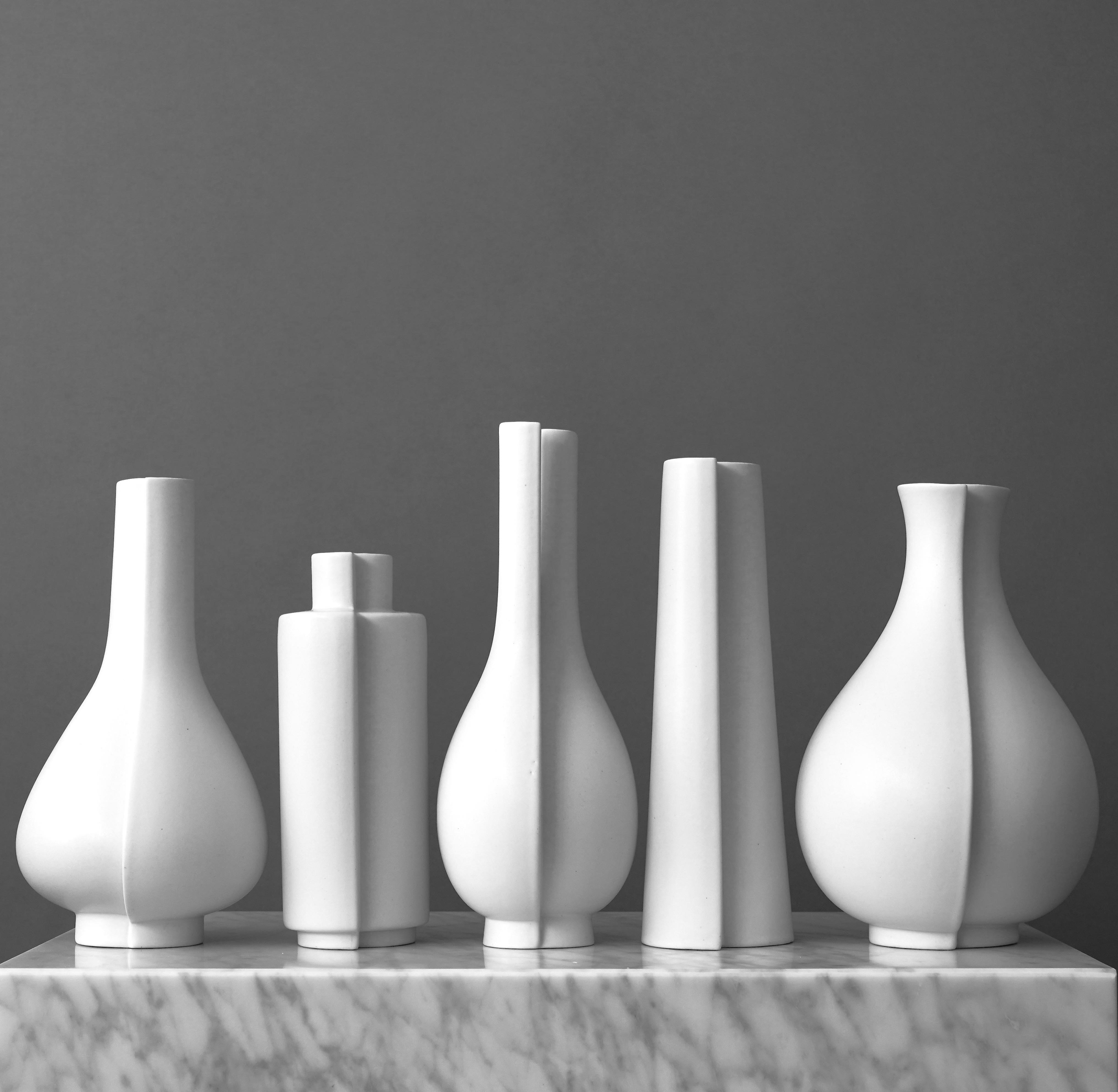 Ceramic Full Set of 'Surrea' Vases by Wilhelm Kåge for Gustavsberg Studio, Sweden, 1950s For Sale