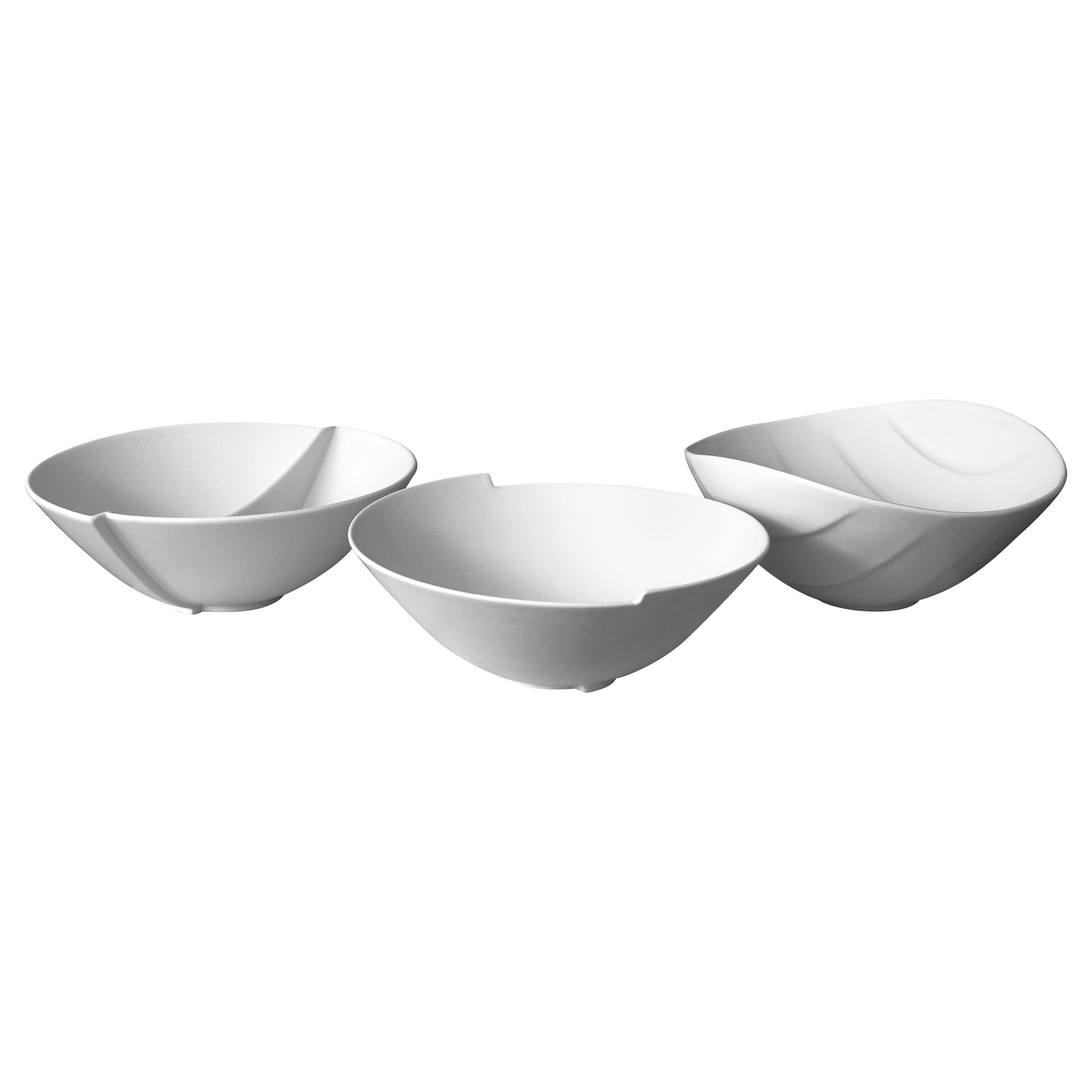 Full Set of White 'Surrea' Bowls by Wilhelm Kage for Gustavsberg, Sweden, 1940s