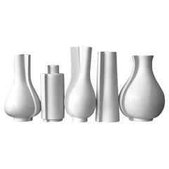 Full Set of White 'Surrea' Vases by Wilhelm Kage for Gustavsberg, Sweden, 1940s