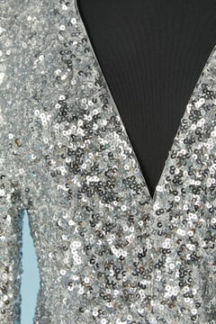 Full silver sequin jumpsuit with balloon sleeves ROTATE