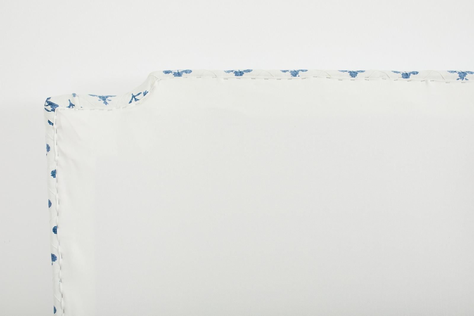 Full Size Blue and White Fabric Upholstered Headboard 6