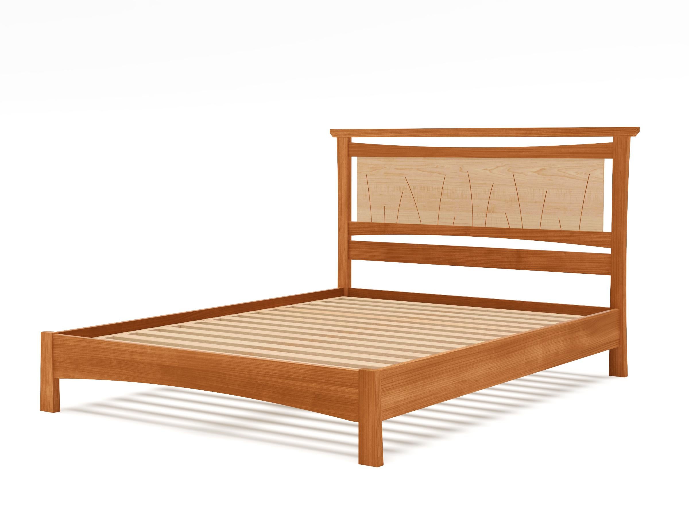 American Full Size Coastal Style Bed Frame – Handcrafted Solid Wood with Slat Headboard For Sale