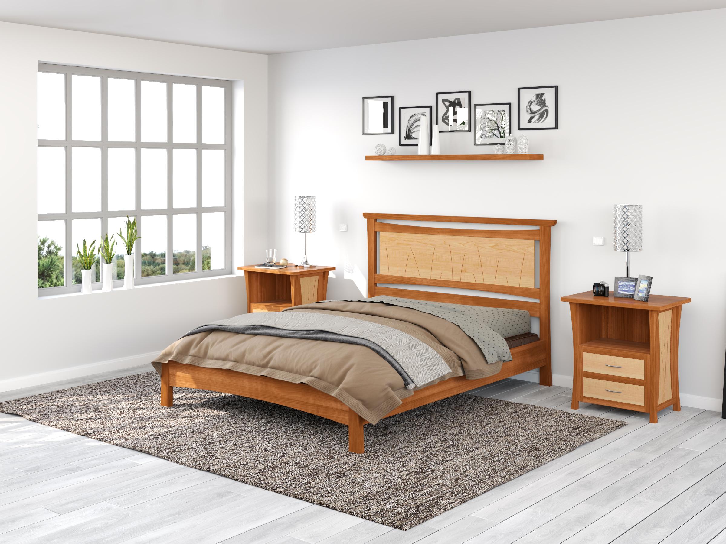 Inlay Full Size Coastal Style Bed Frame – Handcrafted Solid Wood with Slat Headboard For Sale