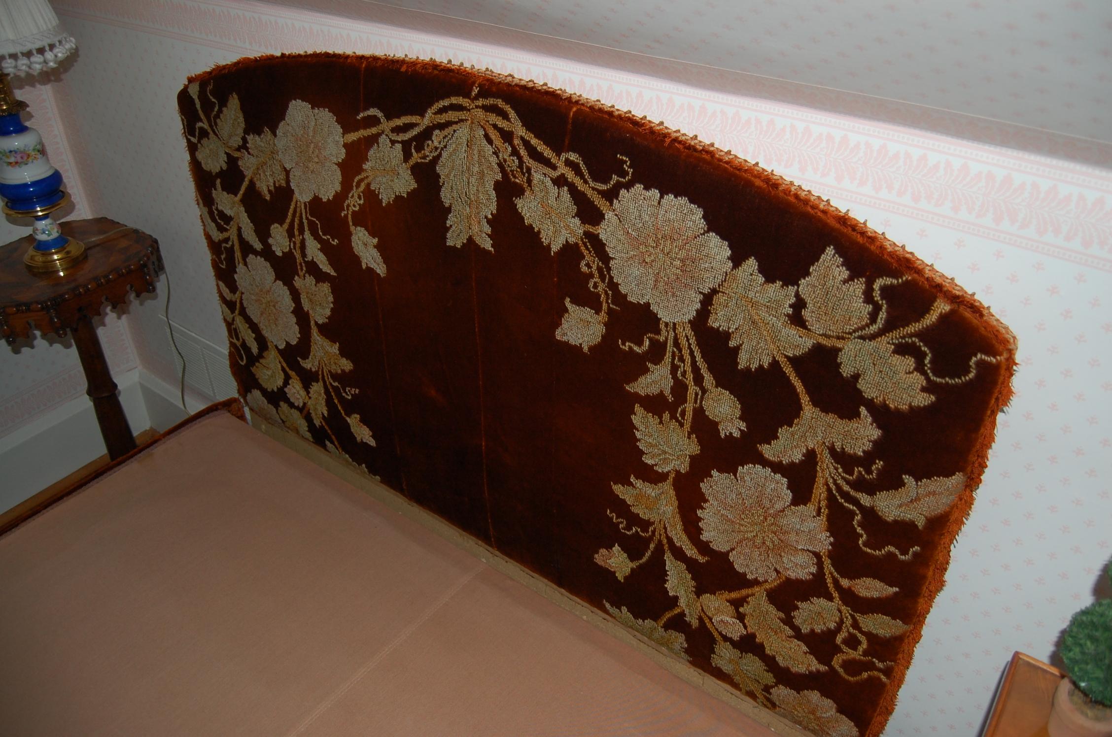 Full Size Custom Made Bed Covered in Antique Embroidered Velvet Panels In Good Condition In Pittsburgh, PA