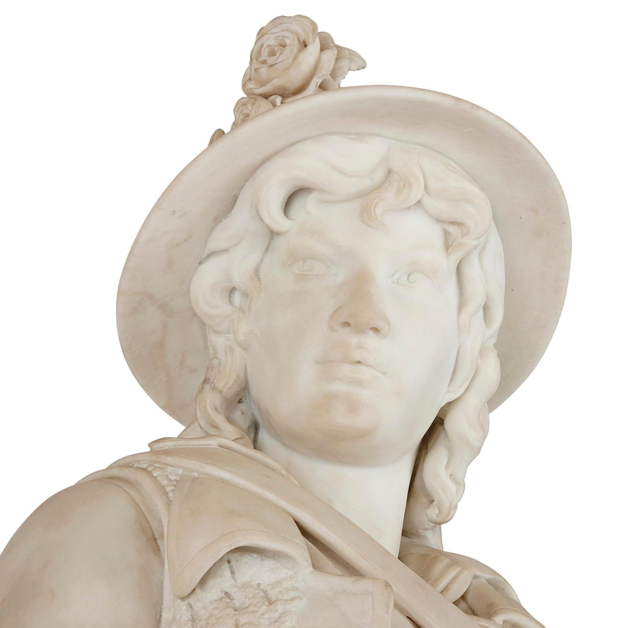 Carved Full-Size Marble Figure by Belgian Sculptor Louis Samain For Sale