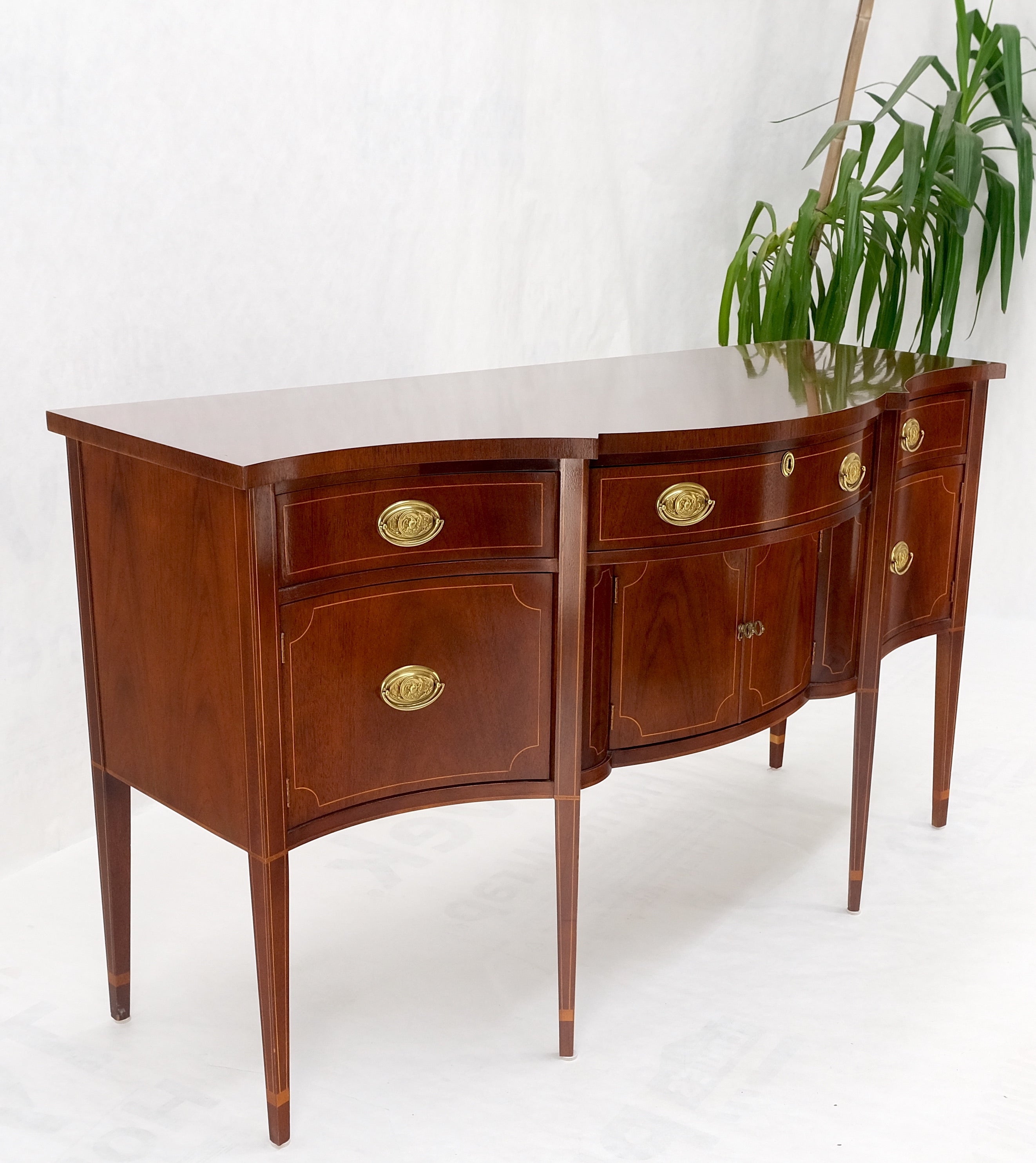 Lacquered Full Size Pencil Inlaid Mahogany Federal SideBoard Server Buffet by Baker MINT! For Sale