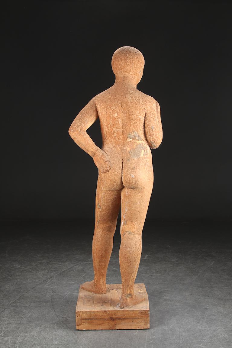 Full-sized, wooden carved statue of a standing women, well executed, once painted, some ghesso
chips still showing.