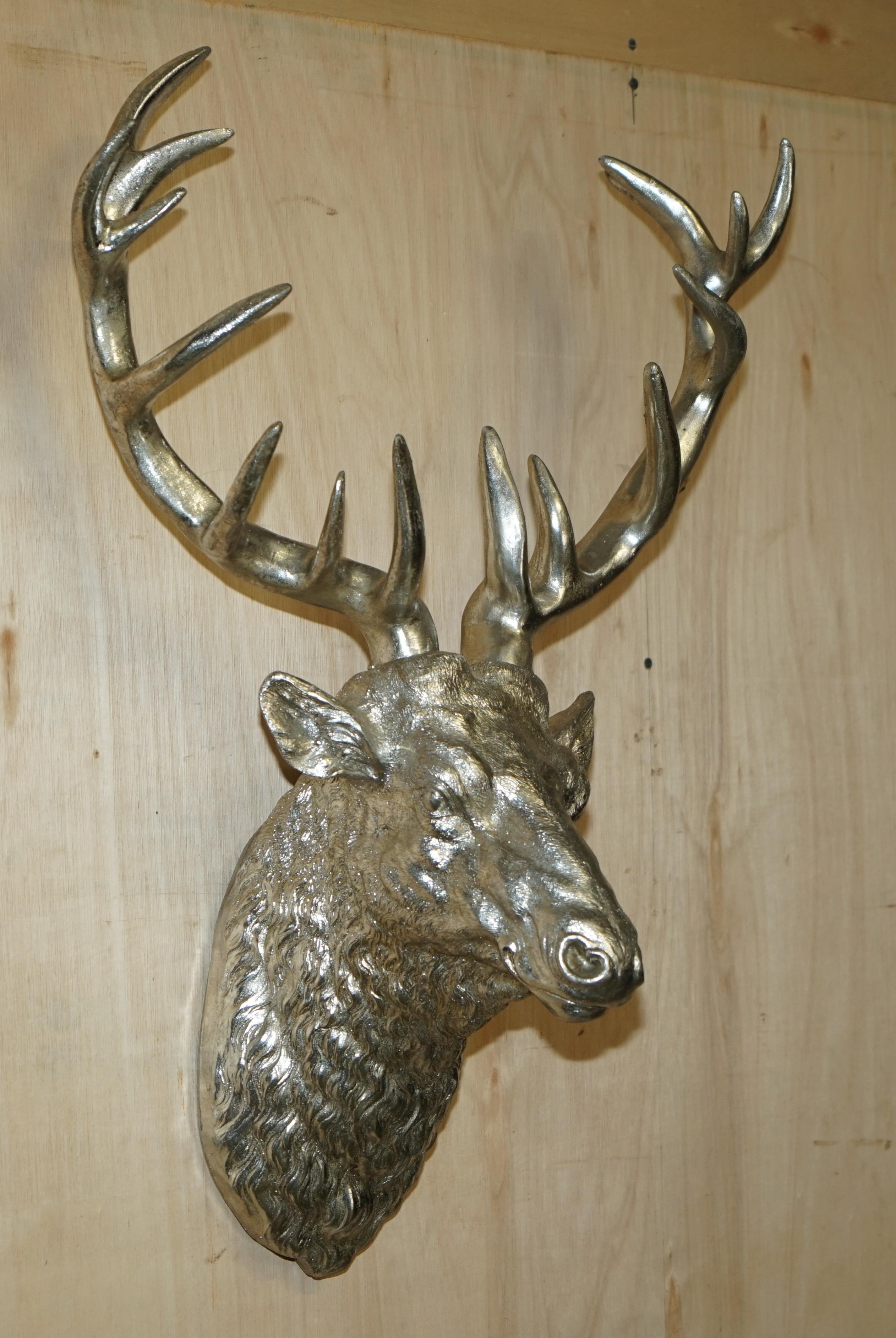 FULL SIZED SILVERED DEER STAG HEAD WiTH REMOVABLE ANTLERS DECORATIVE FOIL FINISH For Sale 8