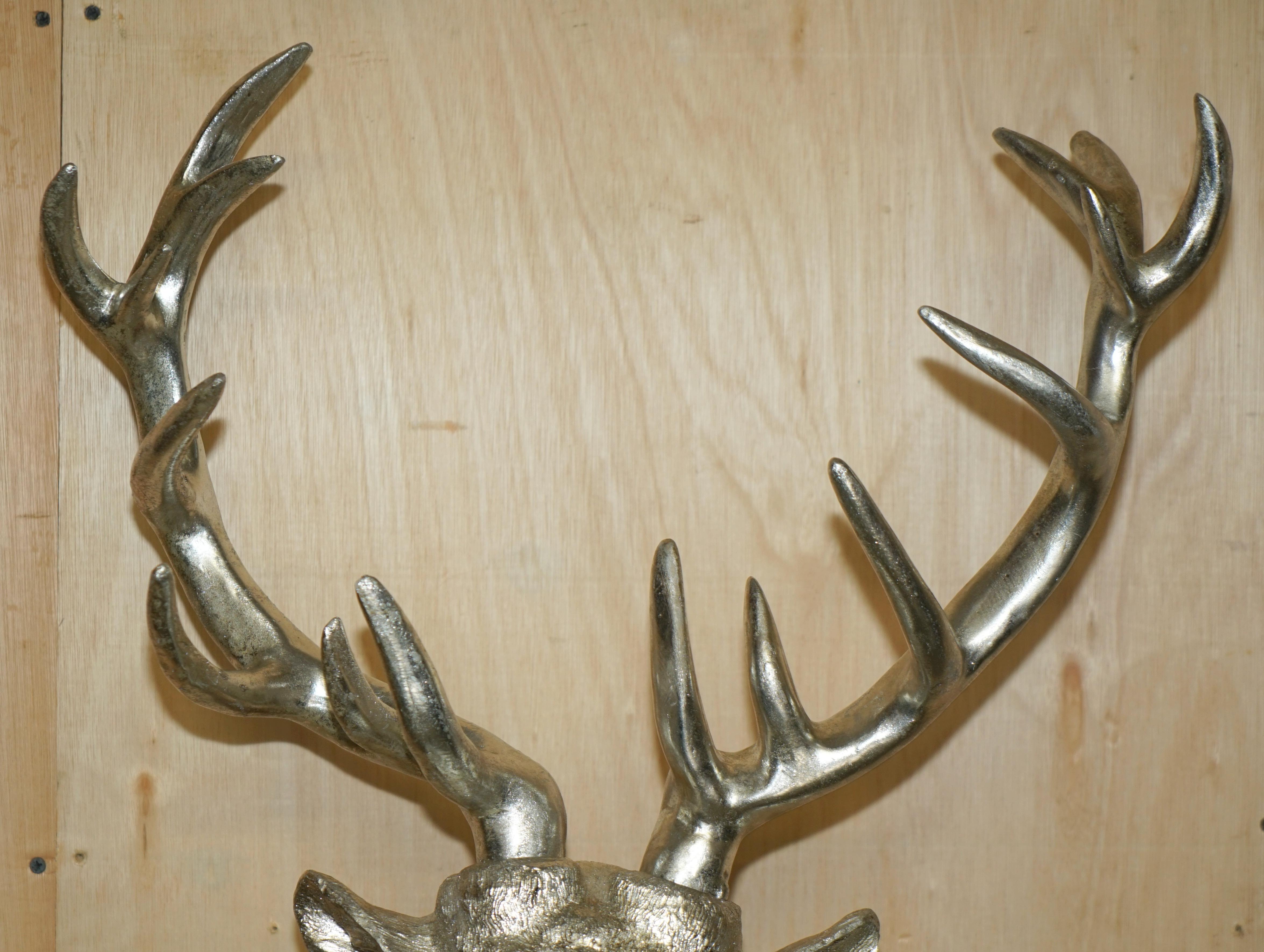 Royal House Antiques

Royal House Antiques is delighted to offer for sale this very decorative silvered Deer Stag's head with removable antlers that is large scaled

Please note the delivery fee listed is just a guide, it covers within the M25 only