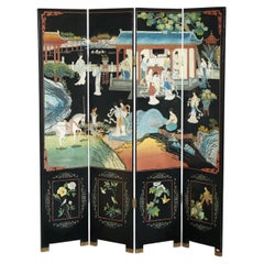 FULL SIZED ViNTAGE CHINESE EXPORT BLACK LACQUERED FOLDING SCREEN ROOM DIVIDER