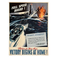 ¡A TODA VELOCIDAD! «PRODUCE FOR YOUR NAVY»: Cartel vintage original de la Segunda Guerra Mundial