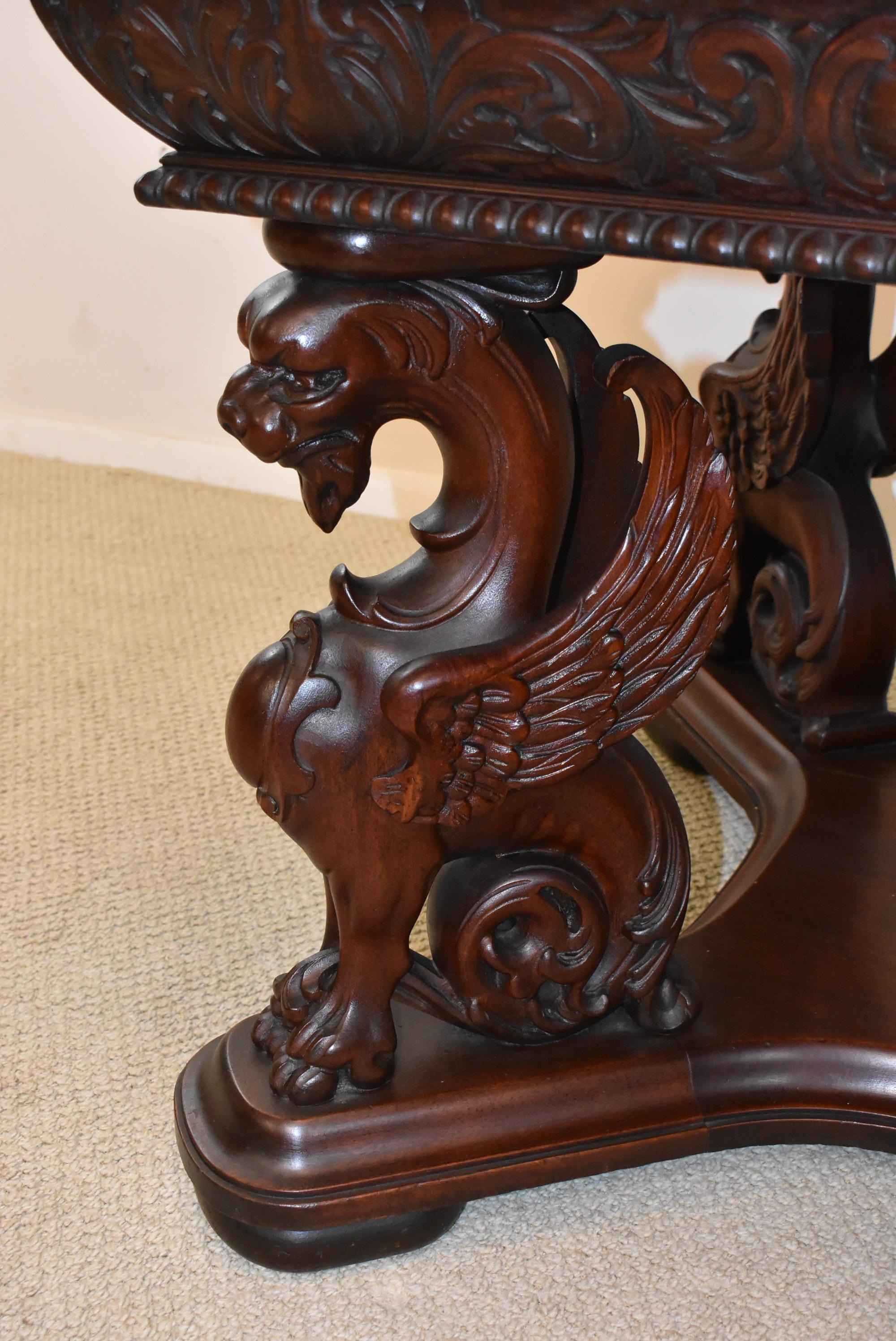Victorian Full Standing Mahogany Winged Griffins Partners Desk by Horner