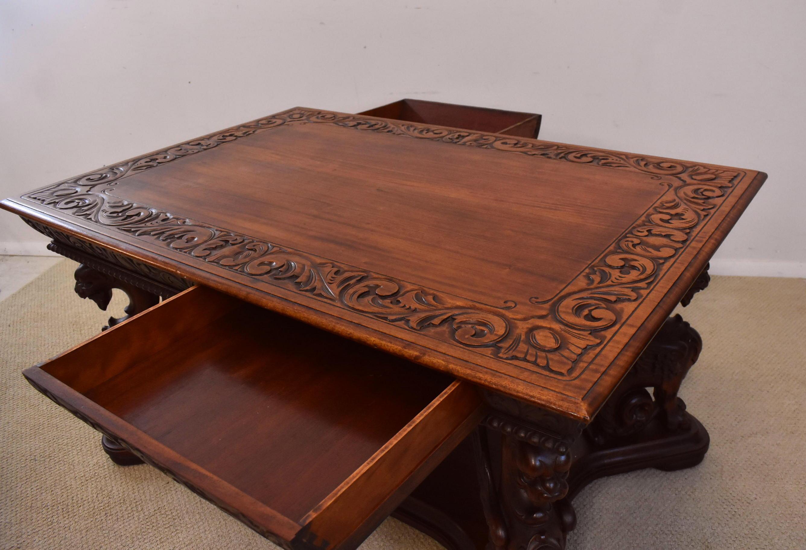 Full Standing Mahogany Winged Griffins Partners Desk by Horner In Good Condition In Toledo, OH