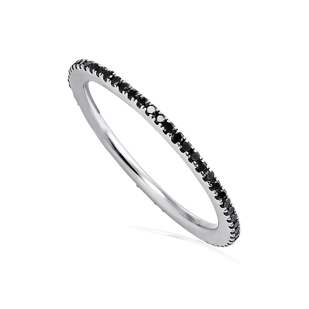 Full Whisper Black Diamond 18K White Gold Ring For Sale