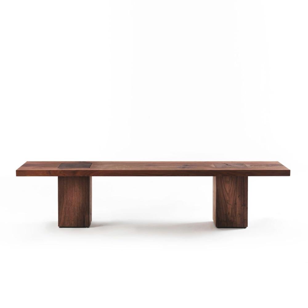 Bench full wood with all structure in solid
walnut wood with knots, the 2 bases are
passing through the top.
Also available in solid oak wood with knots.
Available in:
L180xD45xH45cm, price: 6900,00€.
L200xD45xH45cm, price: 7200,00€.
L220xD45xH45cm,