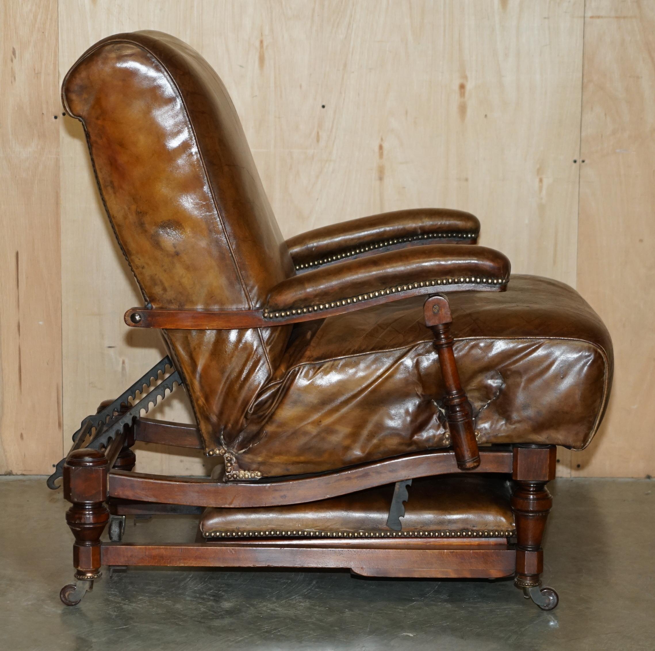 CHAUSSIER METAMORPHIQUE ANTIQUE récupéré À COMMENCTION COMPLETE, EN CUIR MARRON VICTORIEN en vente 2