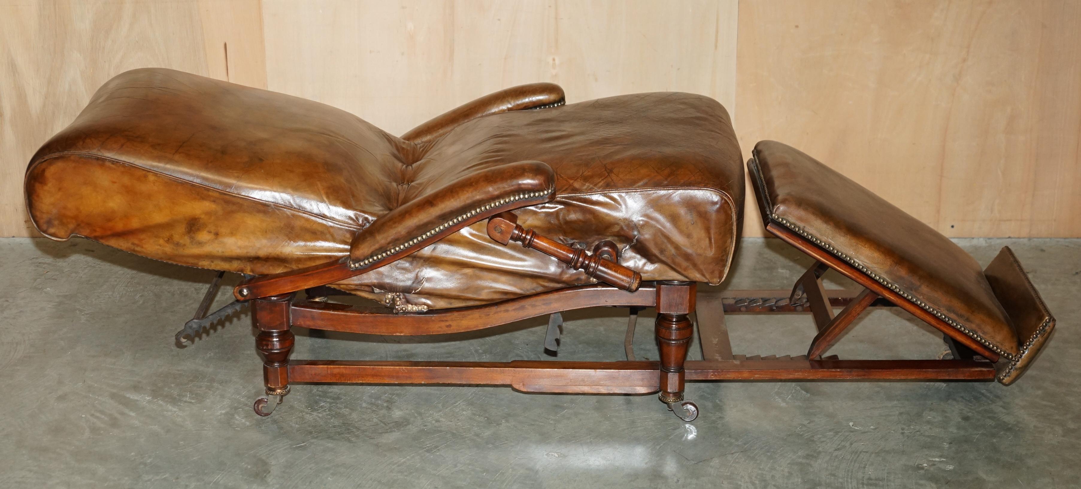 CHAUSSIER METAMORPHIQUE ANTIQUE récupéré À COMMENCTION COMPLETE, EN CUIR MARRON VICTORIEN en vente 7