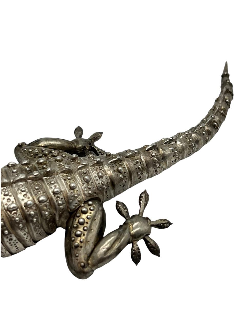 Or Gecko entièrement articulé en argent sterling de l'artiste Oleg Konstantinov
