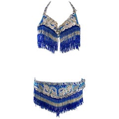Fully Beaded Fringed Vintage Showgirl Bra and Skirt Ensemble, 1970s