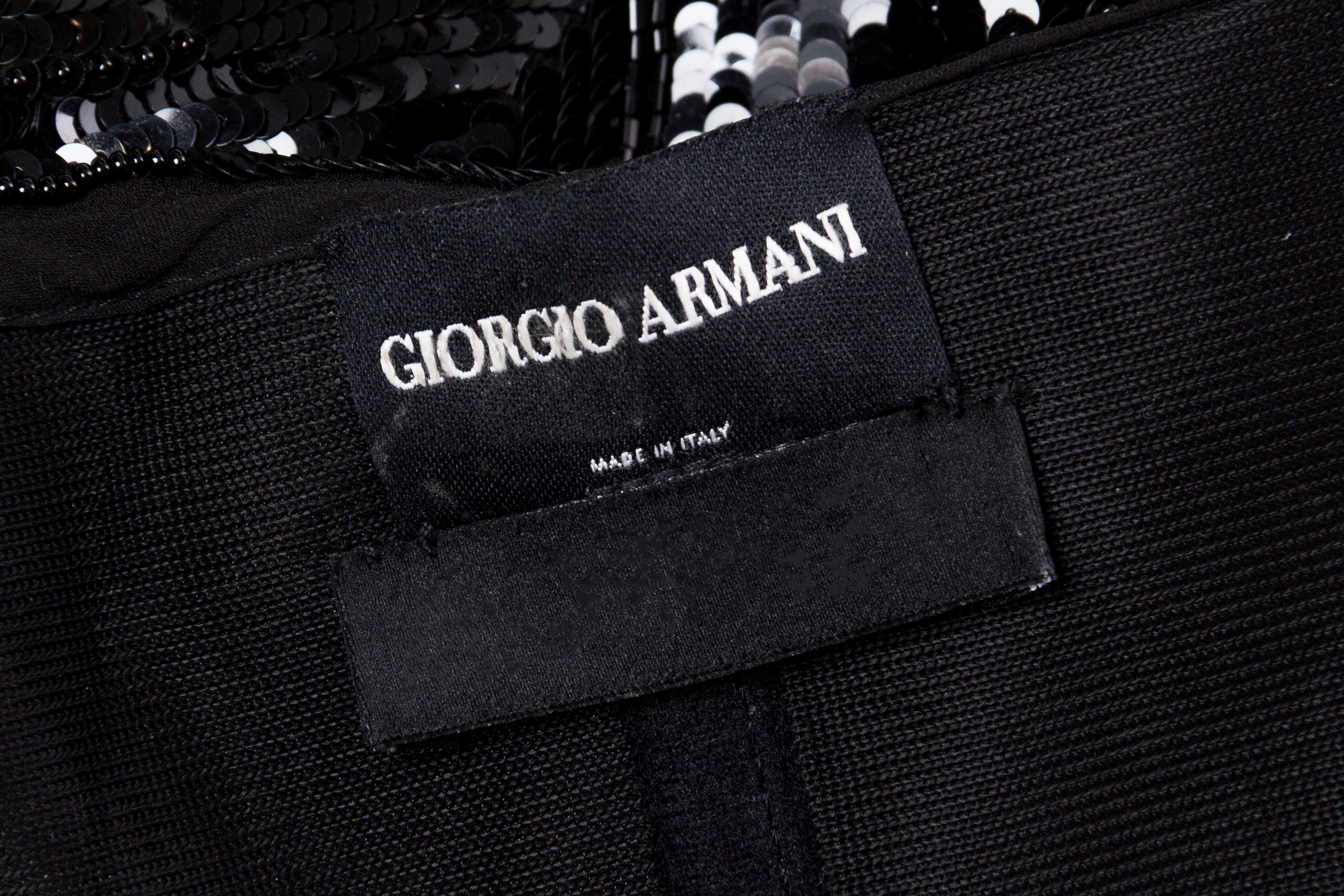 GIORGIO ARMANI - Robe bustier en mousseline de soie noire et blanche entièrement perlée avec bustier en biais, années 1990 en vente 5