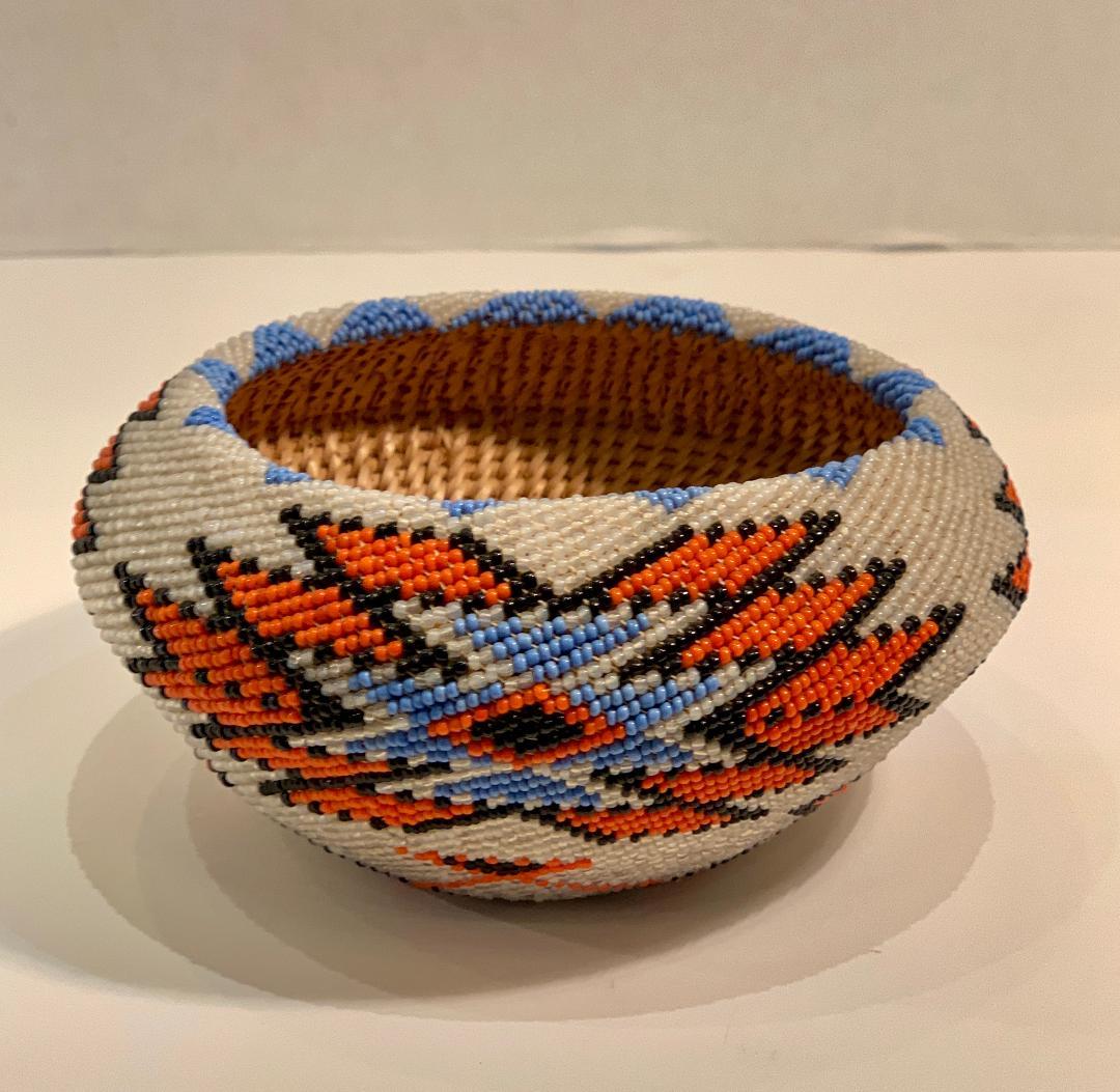Hand-Woven Fully Beaded Paiute Native American Indian Handmade Willow Work of Art Basket