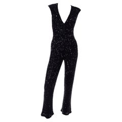 Fully Beaded Used Black Evening Dress Alternative Jumpsuit w Beads & Sequins