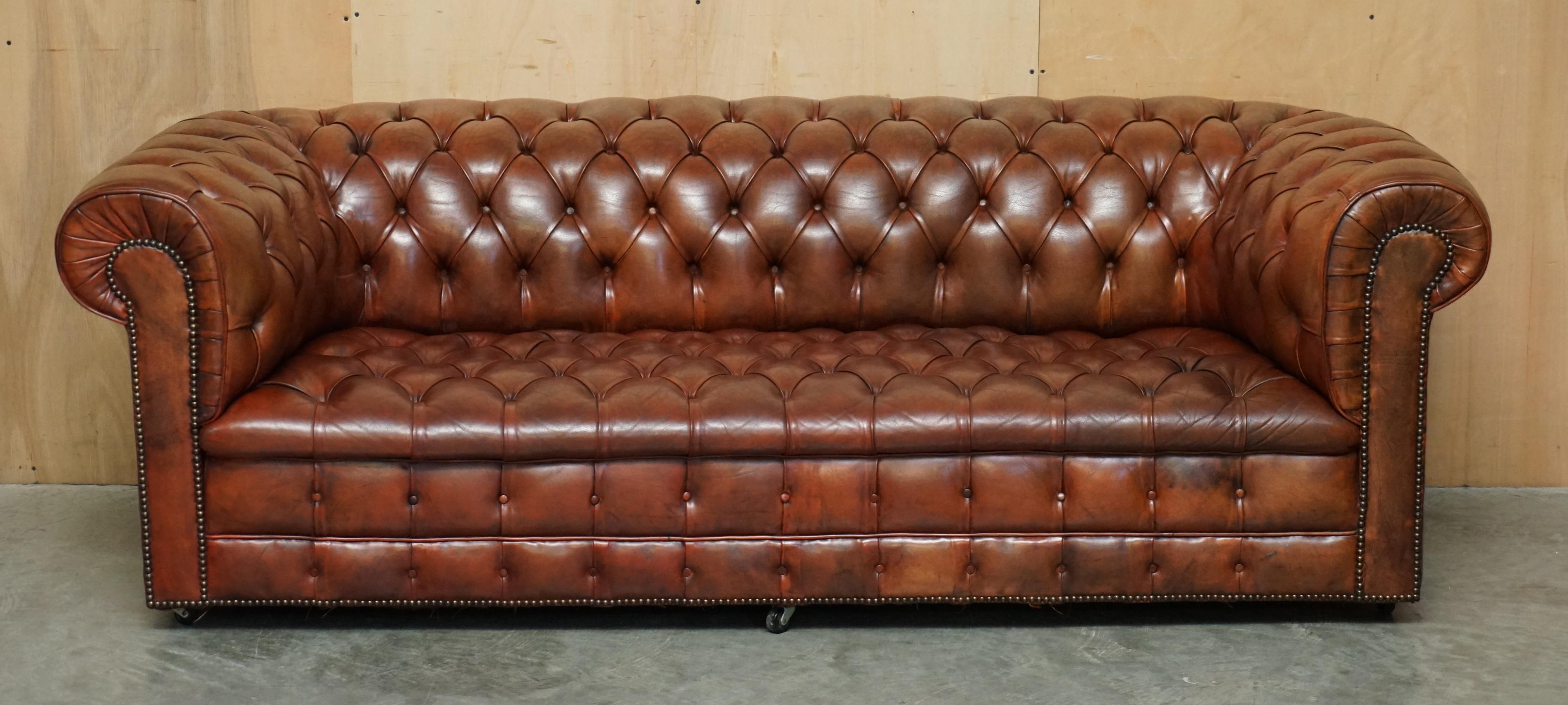 Royal House Antiques

Royal House Antiques is delighted to offer for sale this absolutely stunning original circa 1920's, super comfortable, fully coil sprung, hand dyed saddle brown leather club sofa with Chesterfield tufting

Please note the