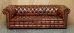 FULLY COIL SPRUNG VINTAGE 1920's HAND DYED BROWN LEATHER CHESTERFIELD CLUB SOFA