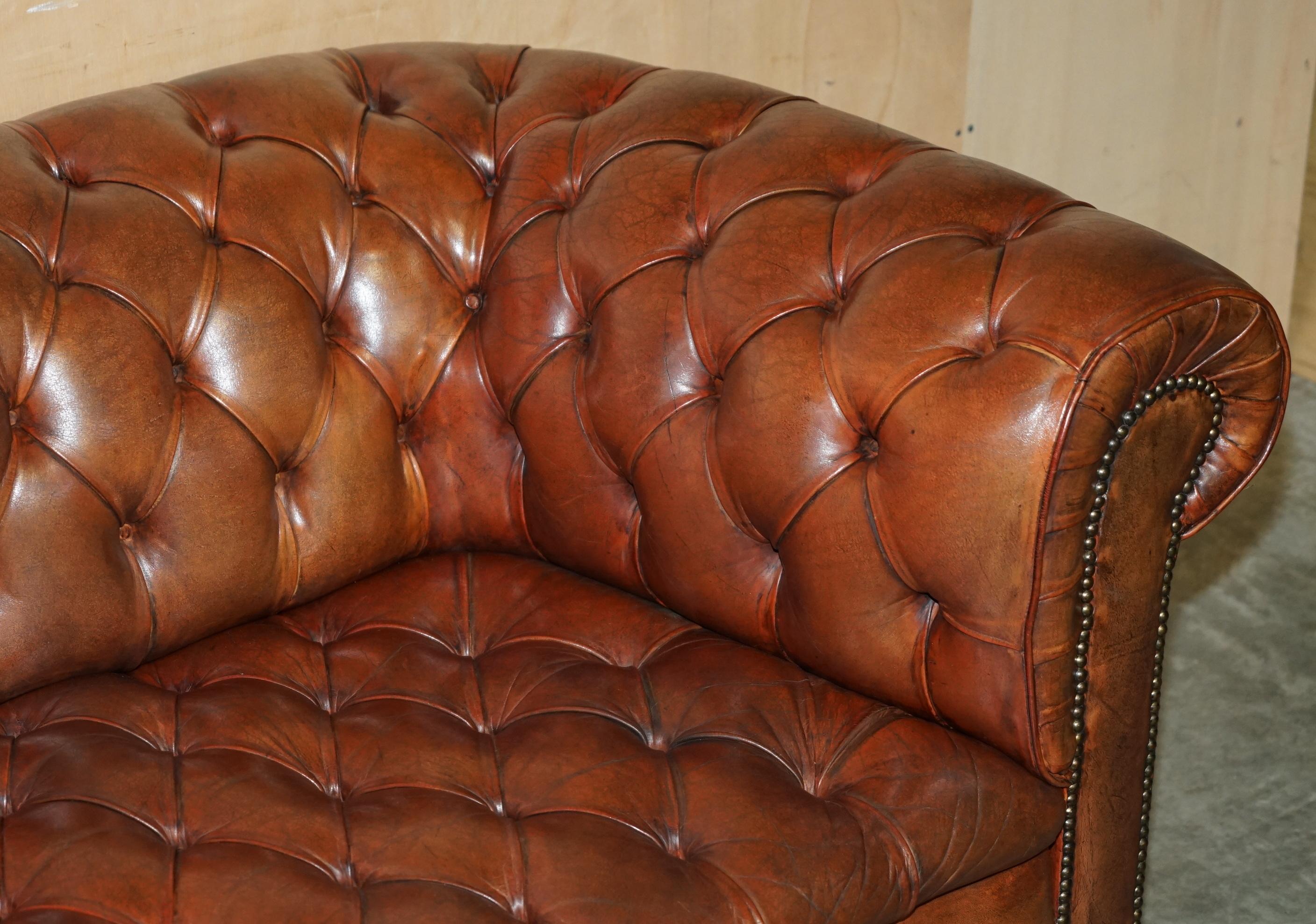 Leather FULLY COIL SPRUNG VINTAGE 1920's HAND DYED BROWN LEATHER CHESTERFIELD CLUB SOFA For Sale