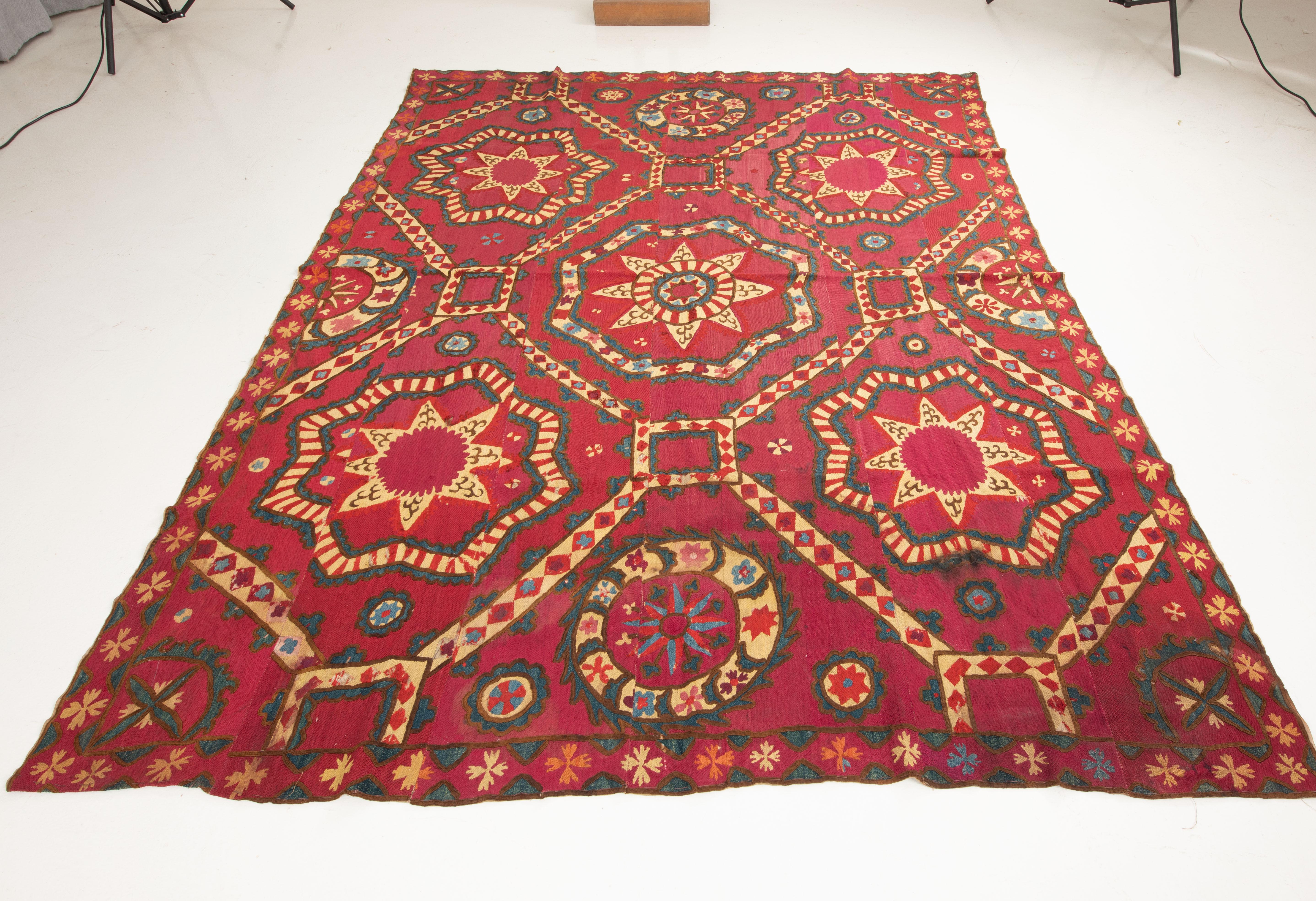 19th Century Fully Embroidered Antique Suzani from Pishkent, Uzbekistan, Late 19th C. For Sale
