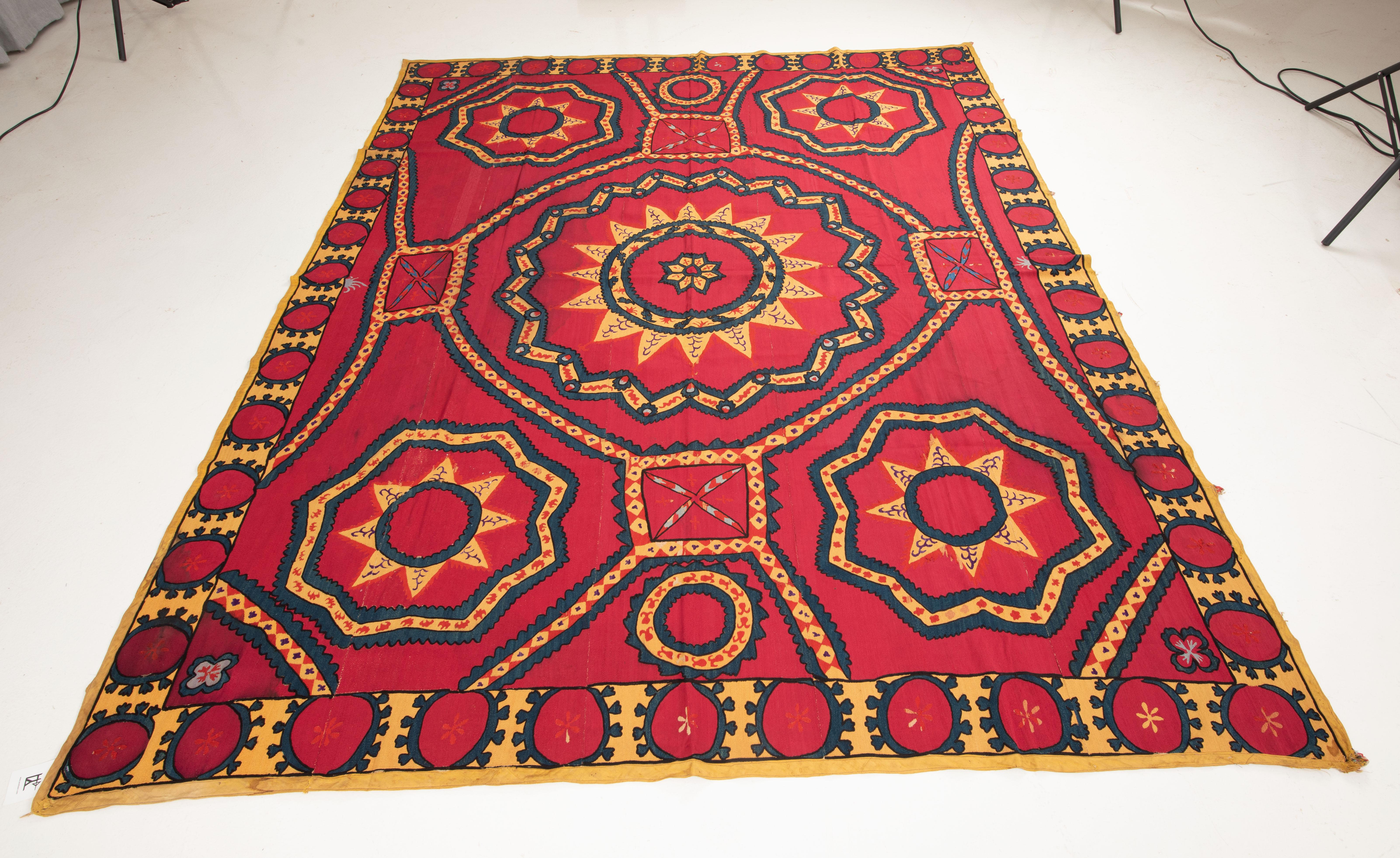 19th Century Fully Embroidered Antique Suzani from Pishkent, Uzbekistan, Late 19th C For Sale