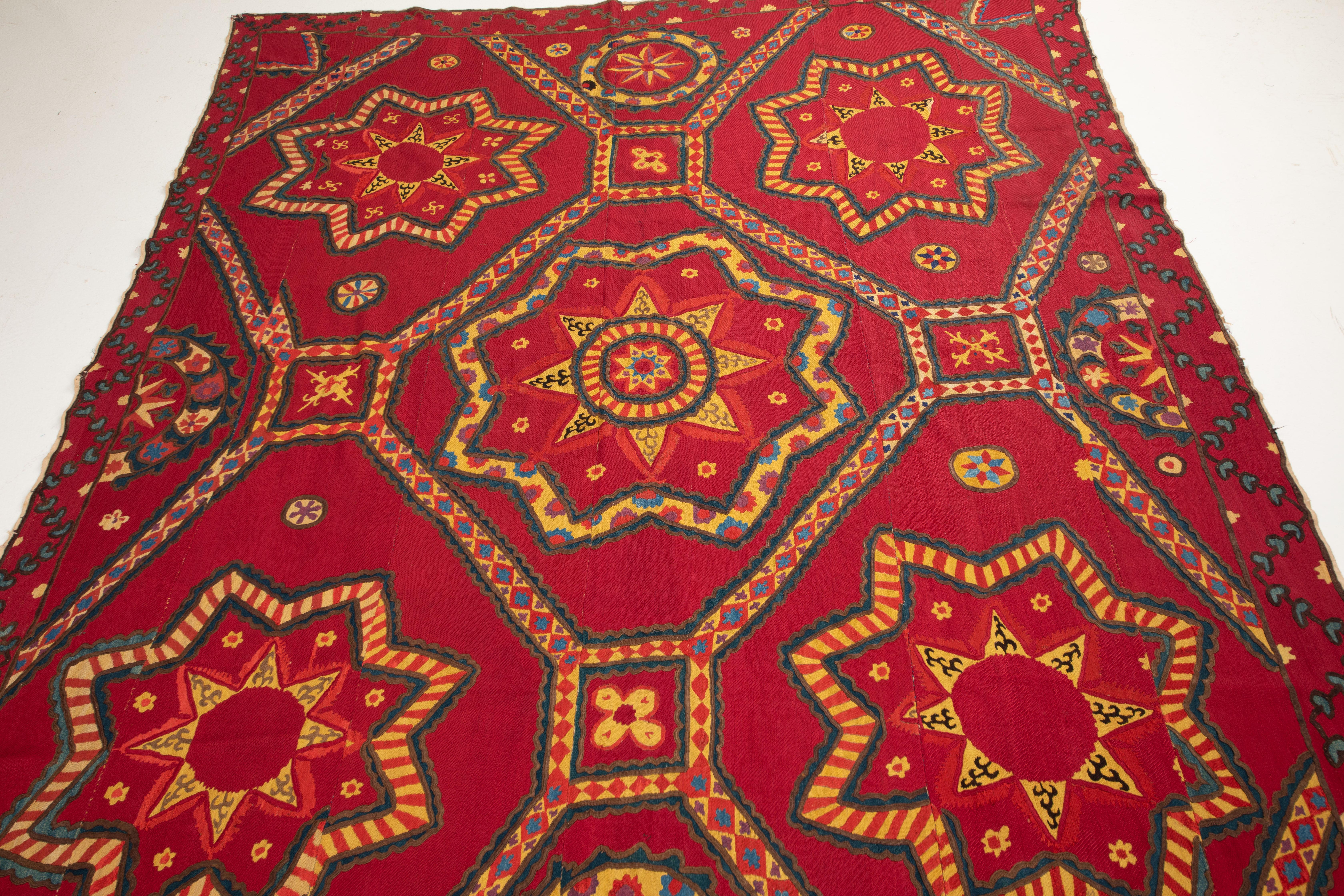 Silk Fully Embroidered Antique Suzani from Pishkent, Uzbekistan, Late 19th C