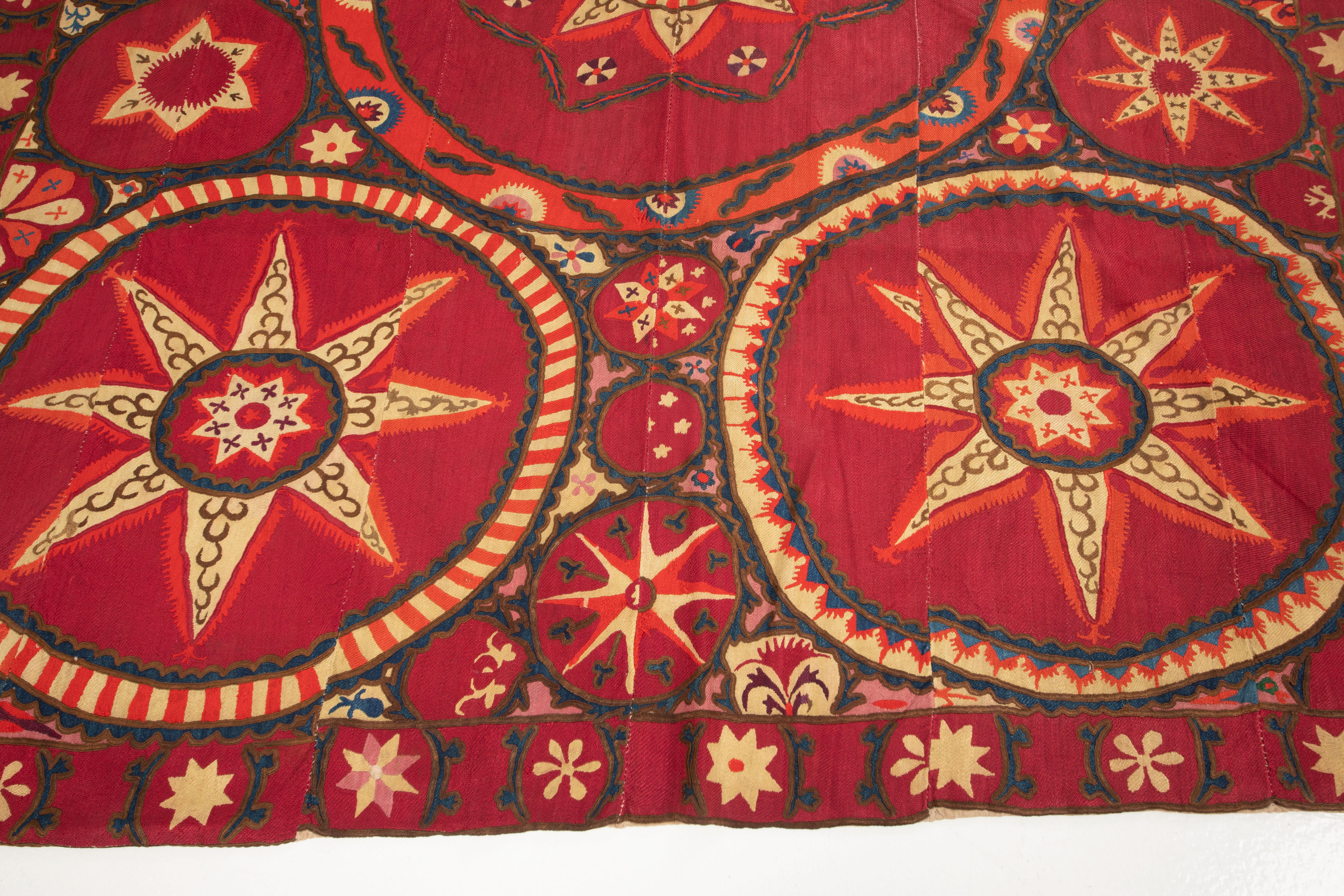 Silk Fully Embroidered Antique Suzani from Pishkent, Uzbekistan, Late 19th C. For Sale