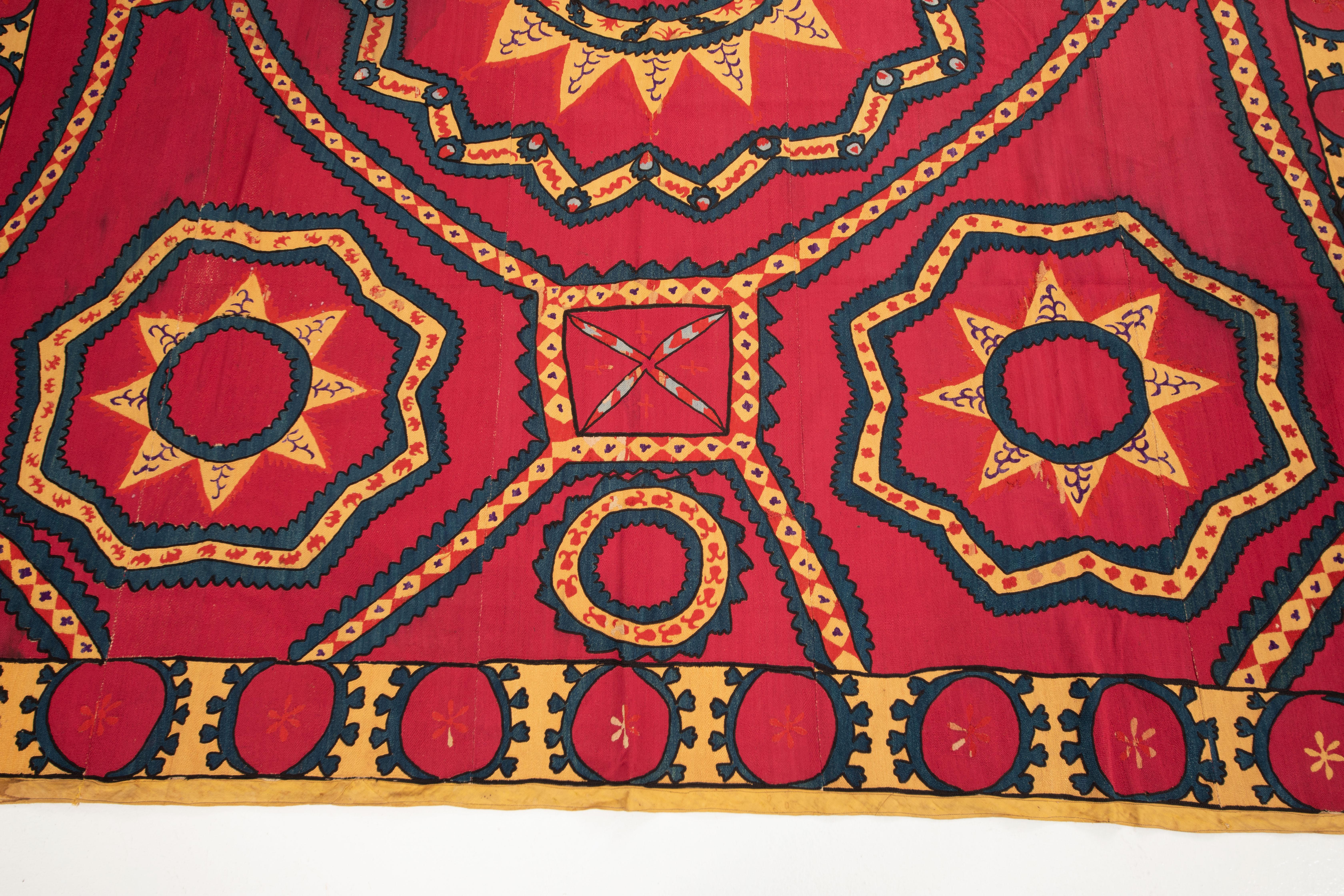 Silk Fully Embroidered Antique Suzani from Pishkent, Uzbekistan, Late 19th C For Sale