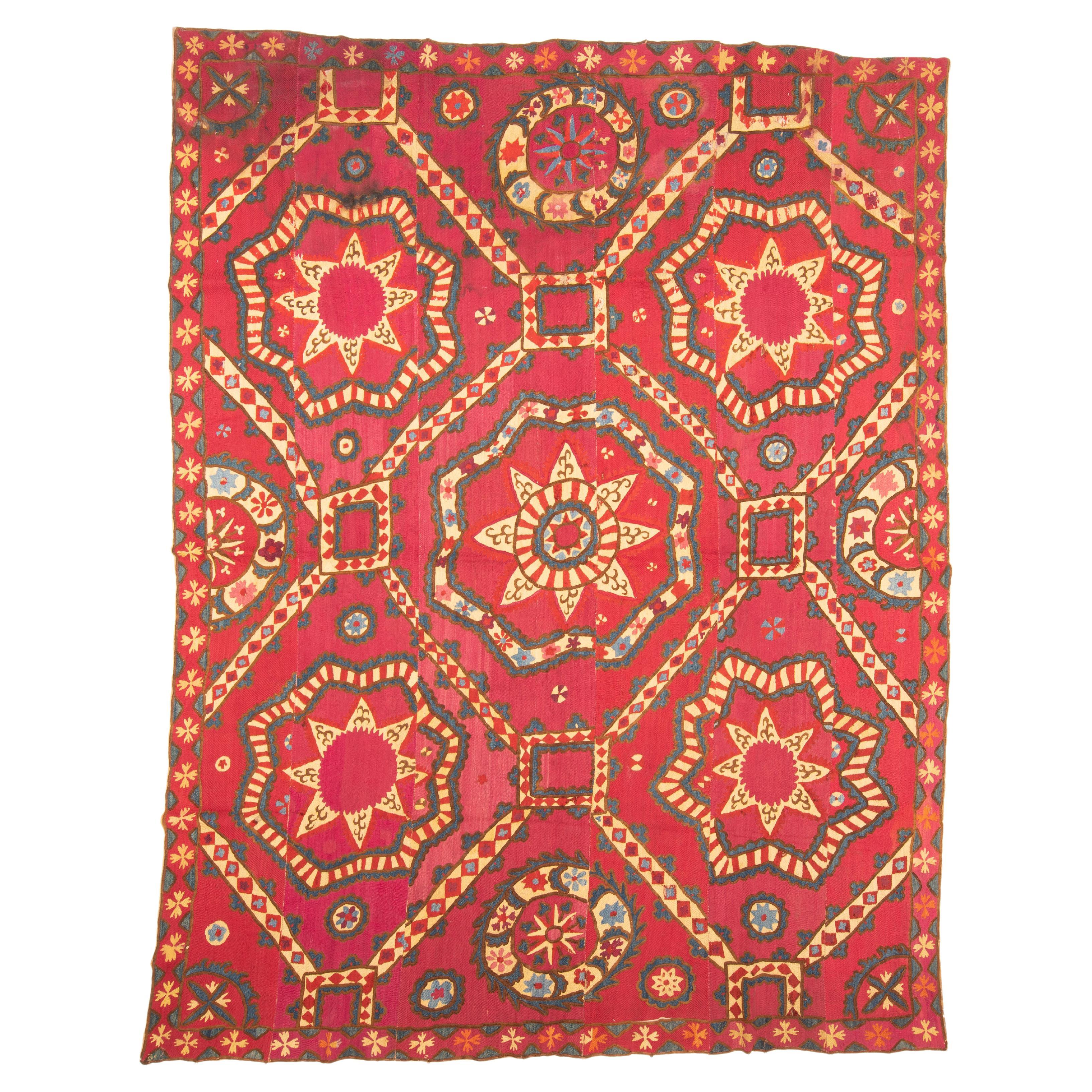 Fully Embroidered Antique Suzani from Pishkent, Uzbekistan, Late 19th C. For Sale