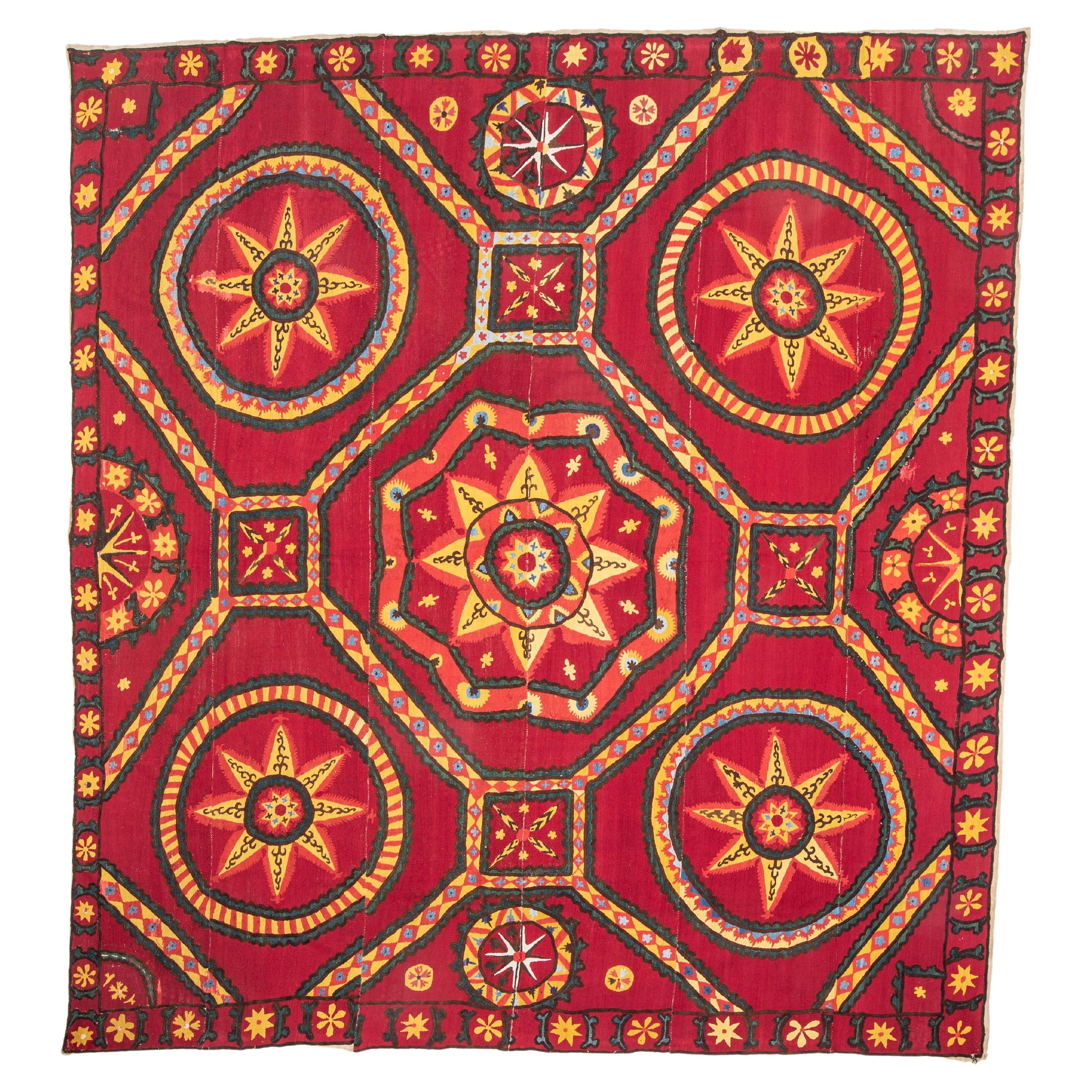 Fully Embroidered Antique Suzani from Pishkent, Uzbekistan, Late 19th Century For Sale