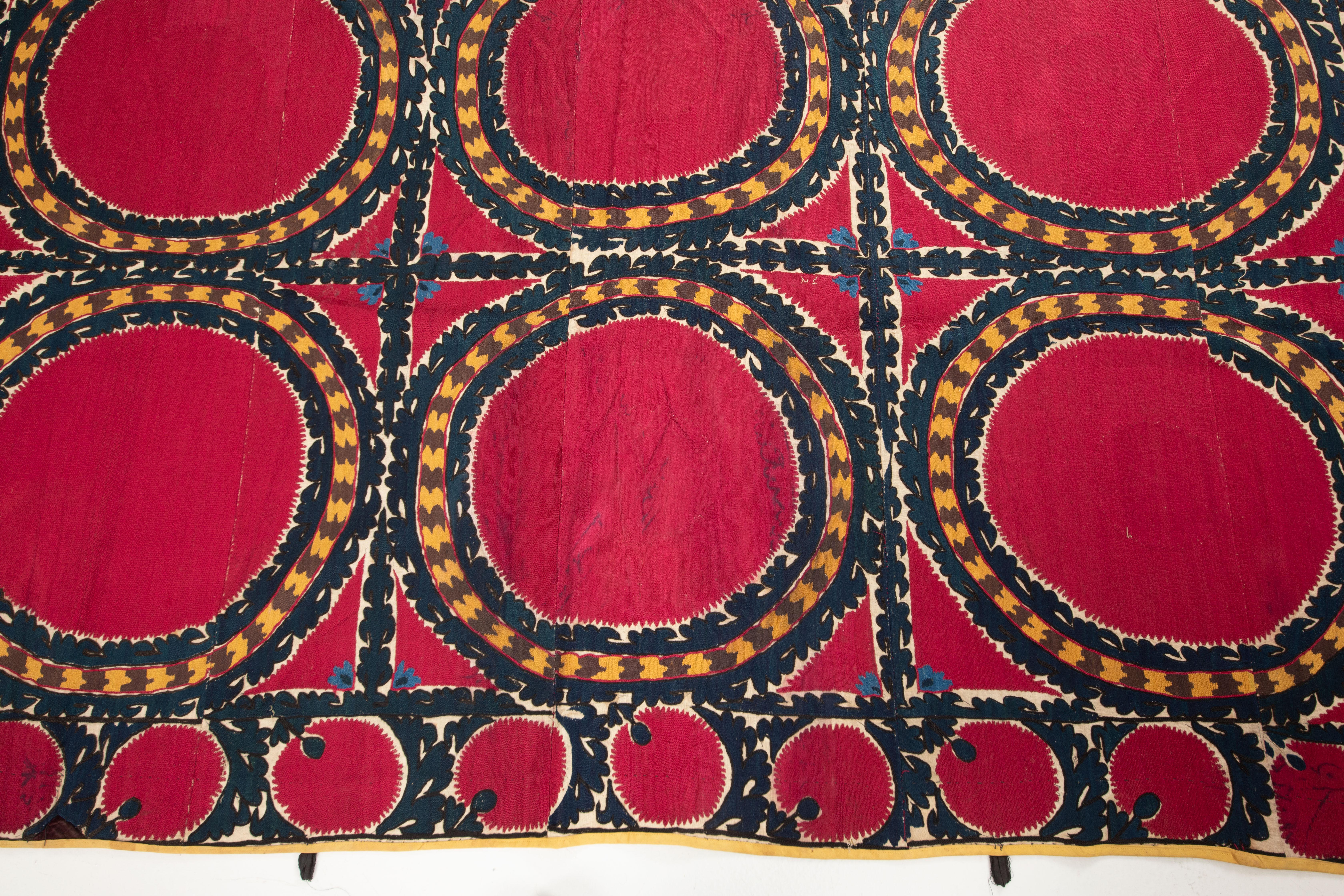 Silk Fully Embroidered Antique Suzani from Tashkent, Uzbekistan, Late 19th C. For Sale