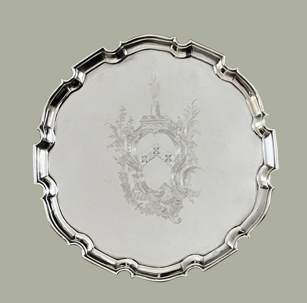 English Fully Hallmarked George II Sterling Silver Salver by Edward Pocock, London 1734 