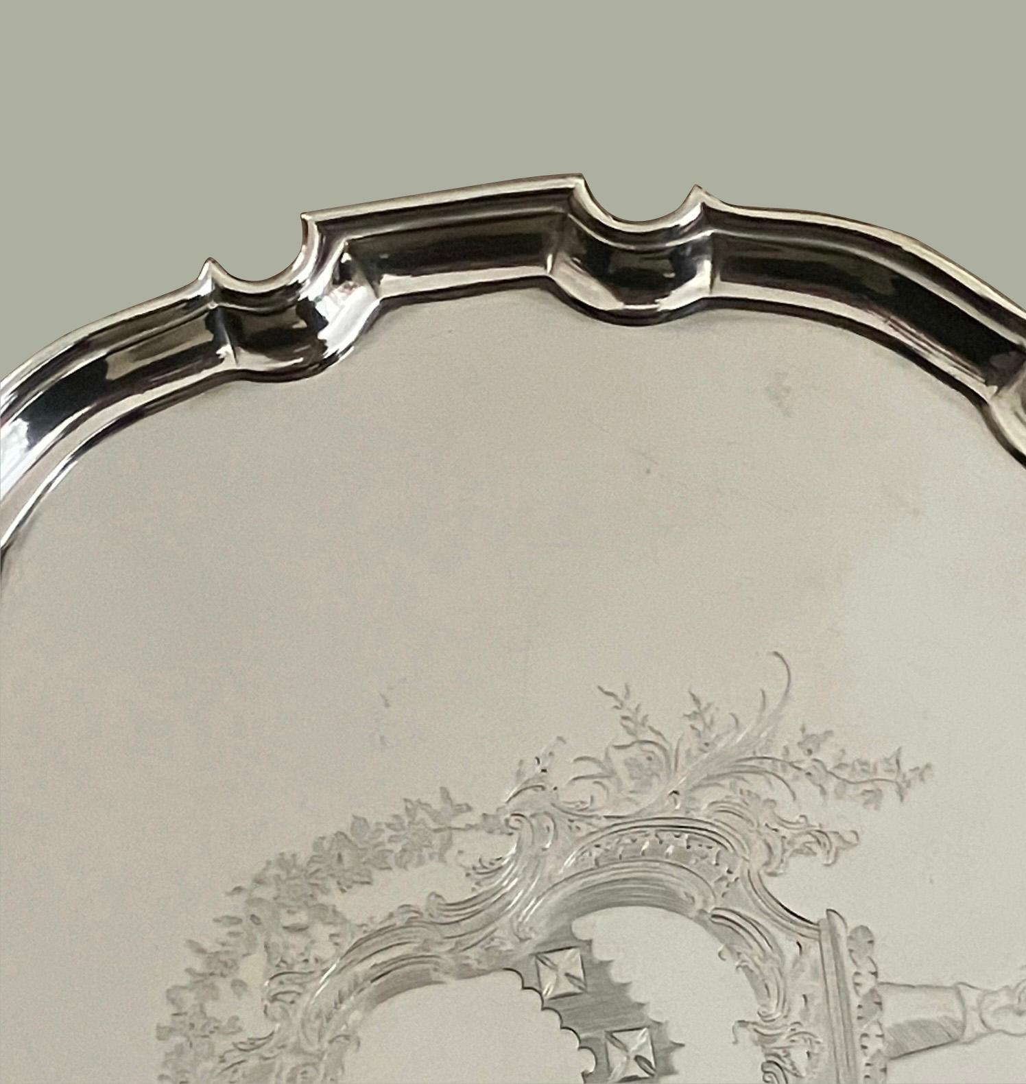 Fully Hallmarked George II Sterling Silver Salver by Edward Pocock, London 1734  In Good Condition In San Francisco, CA