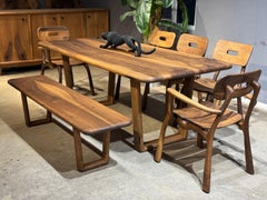 Fully Handmade Walnut Wood Dining Table Set - Table, Bench & 5 Walnut Chairs